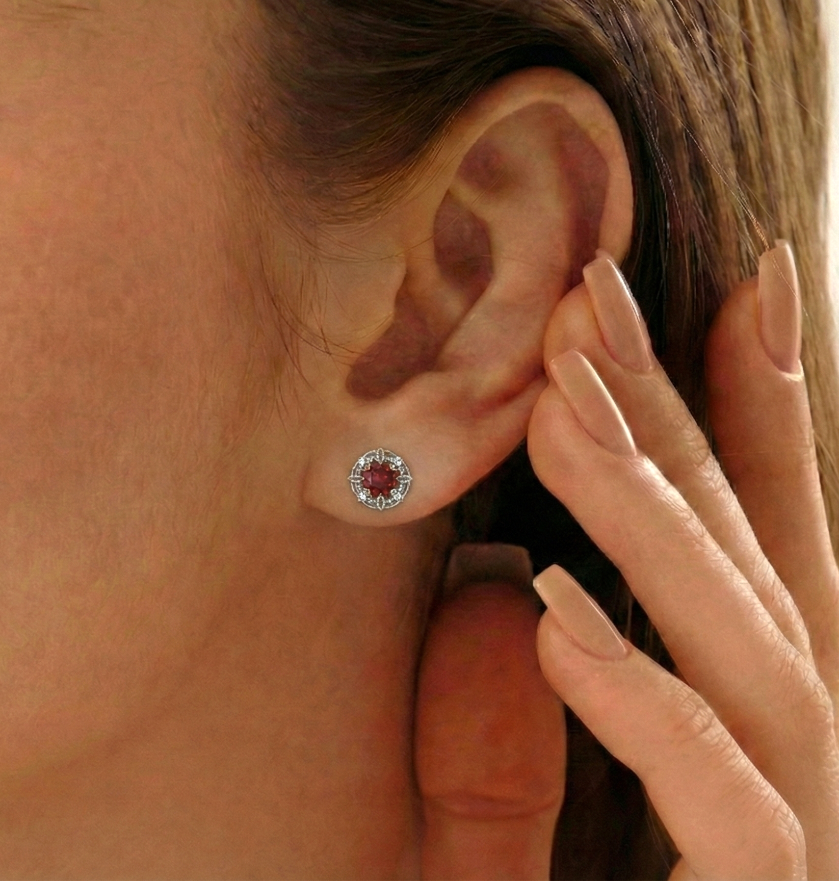 Garnet Round Halo Stud Earrings in 925 Sterling Silver 5MM 1.30ct