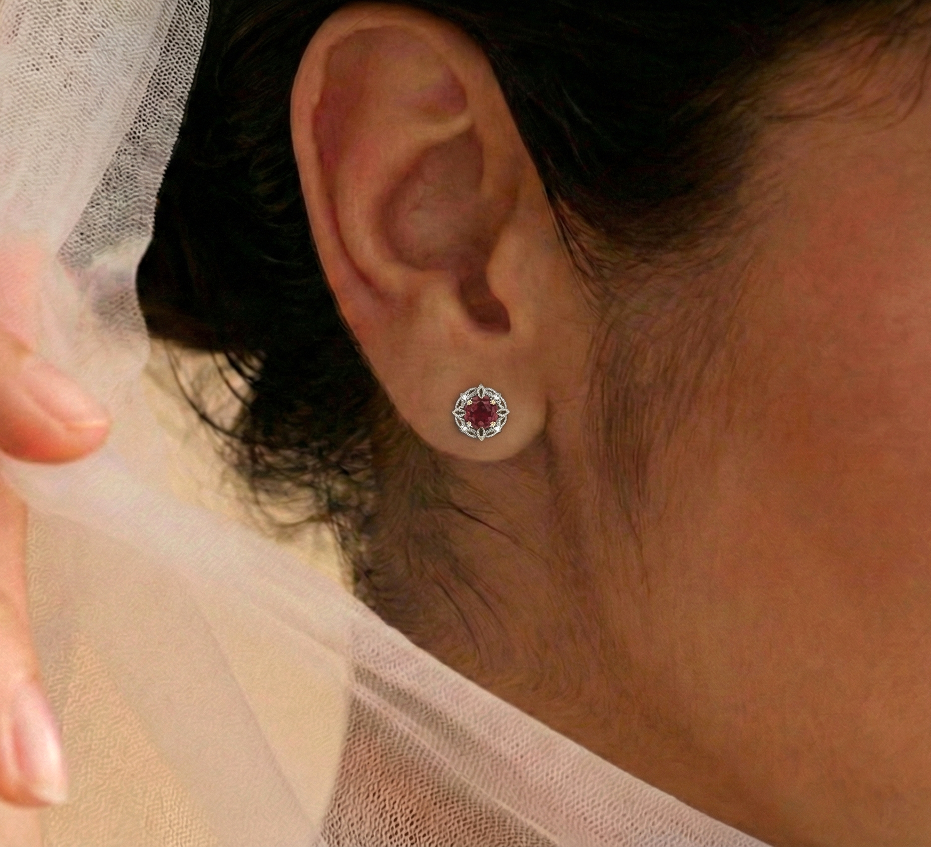 Garnet Round Halo Stud Earrings in 925 Sterling Silver 5MM 1.30ct