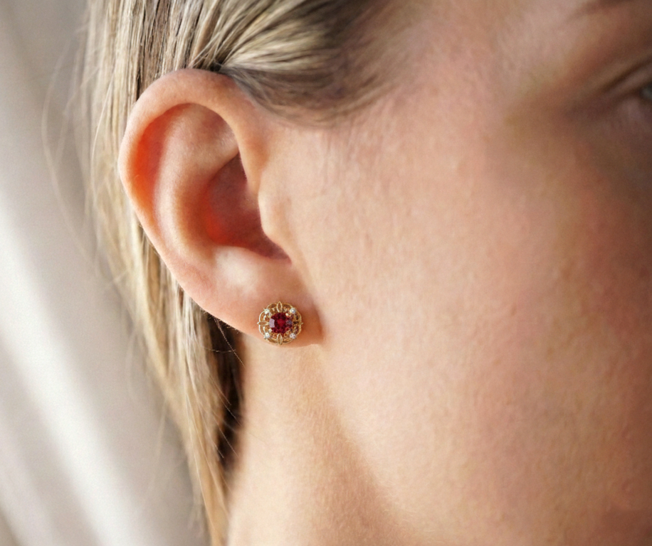 Garnet Round Halo Stud Earrings in 925 Sterling Silver 5MM 1.30ct