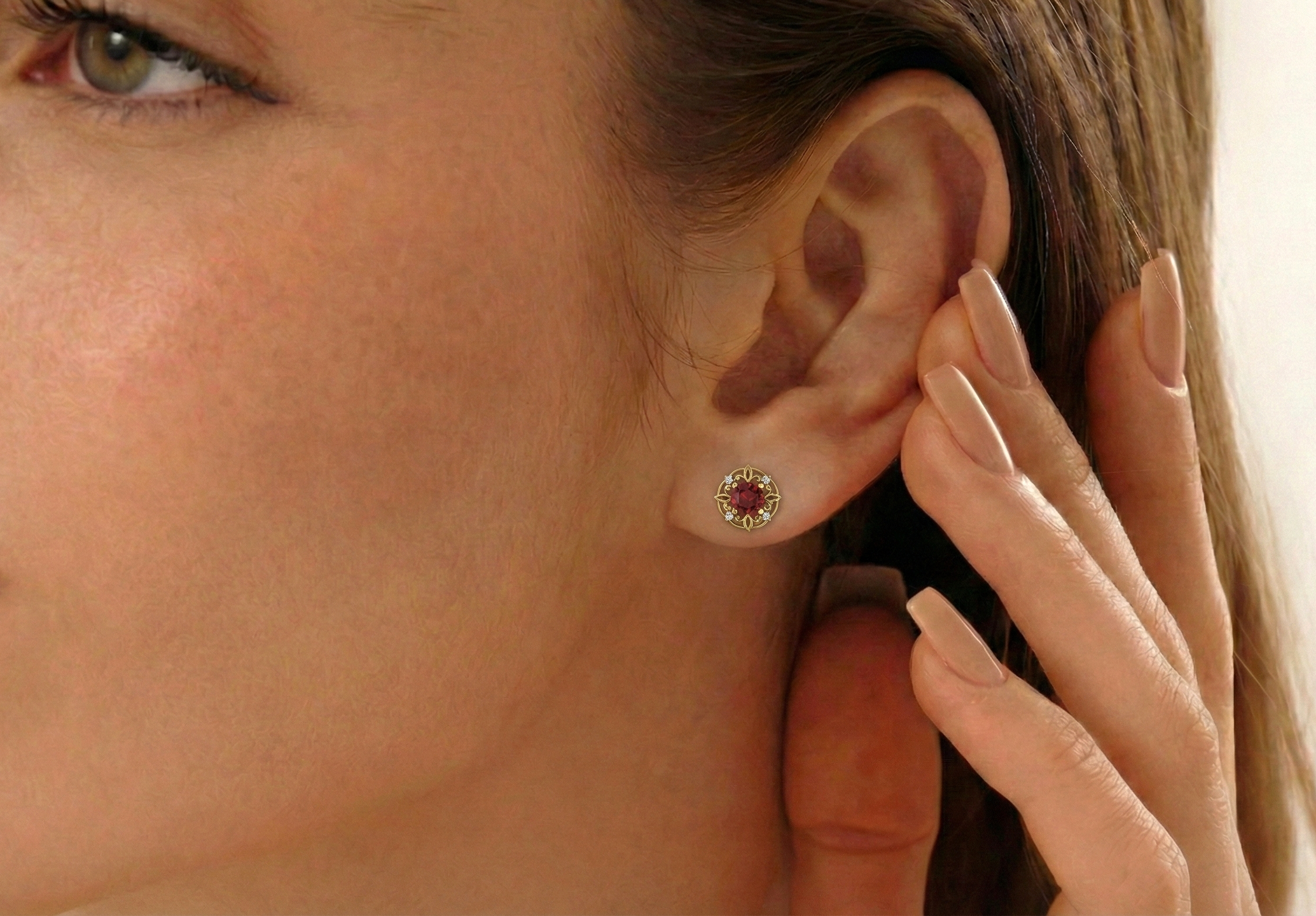 Garnet Round Halo Stud Earrings in 925 Sterling Silver 5MM 1.30ct