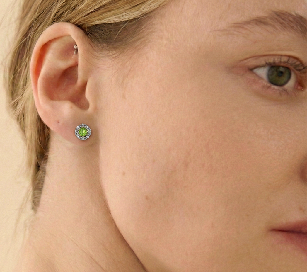 Peridot Round Halo Stud Earrings in 925 Sterling Silver 5MM 1.30ct