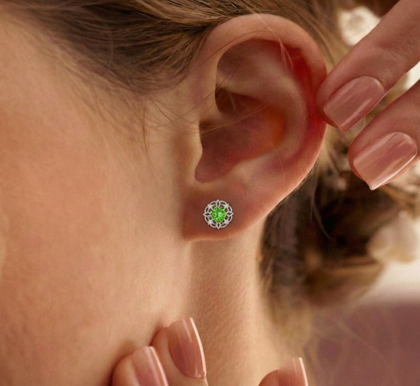 Peridot Round Halo Stud Earrings in 925 Sterling Silver 5MM 1.30ct