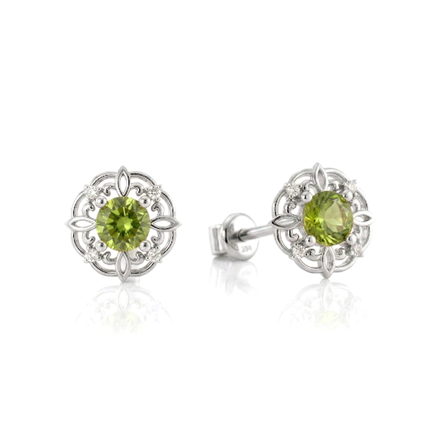 Peridot Round Halo Stud Earrings in 925 Sterling Silver 5MM 1.30ct