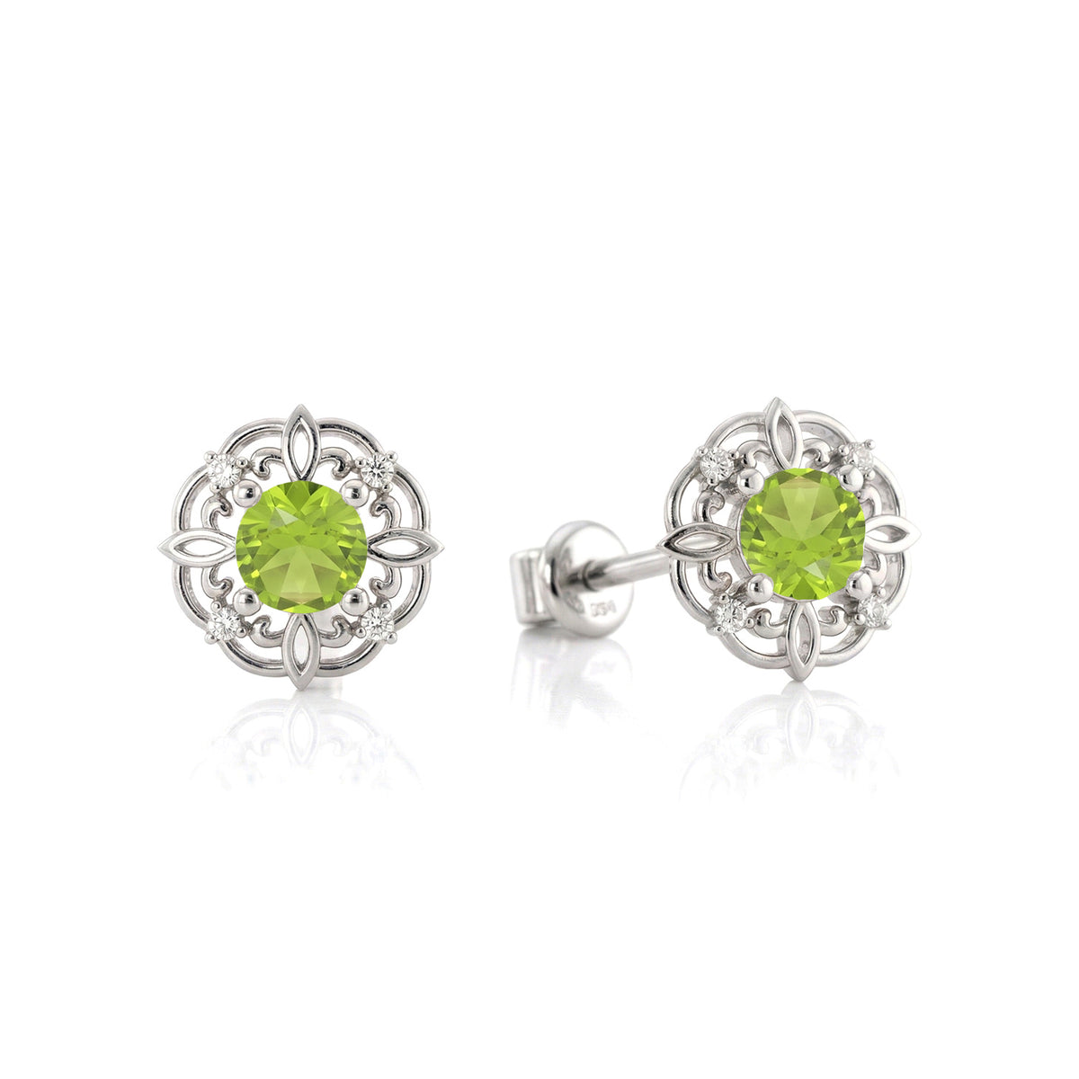 Peridot Round Halo Stud Earrings in 925 Sterling Silver 5MM 1.30ct