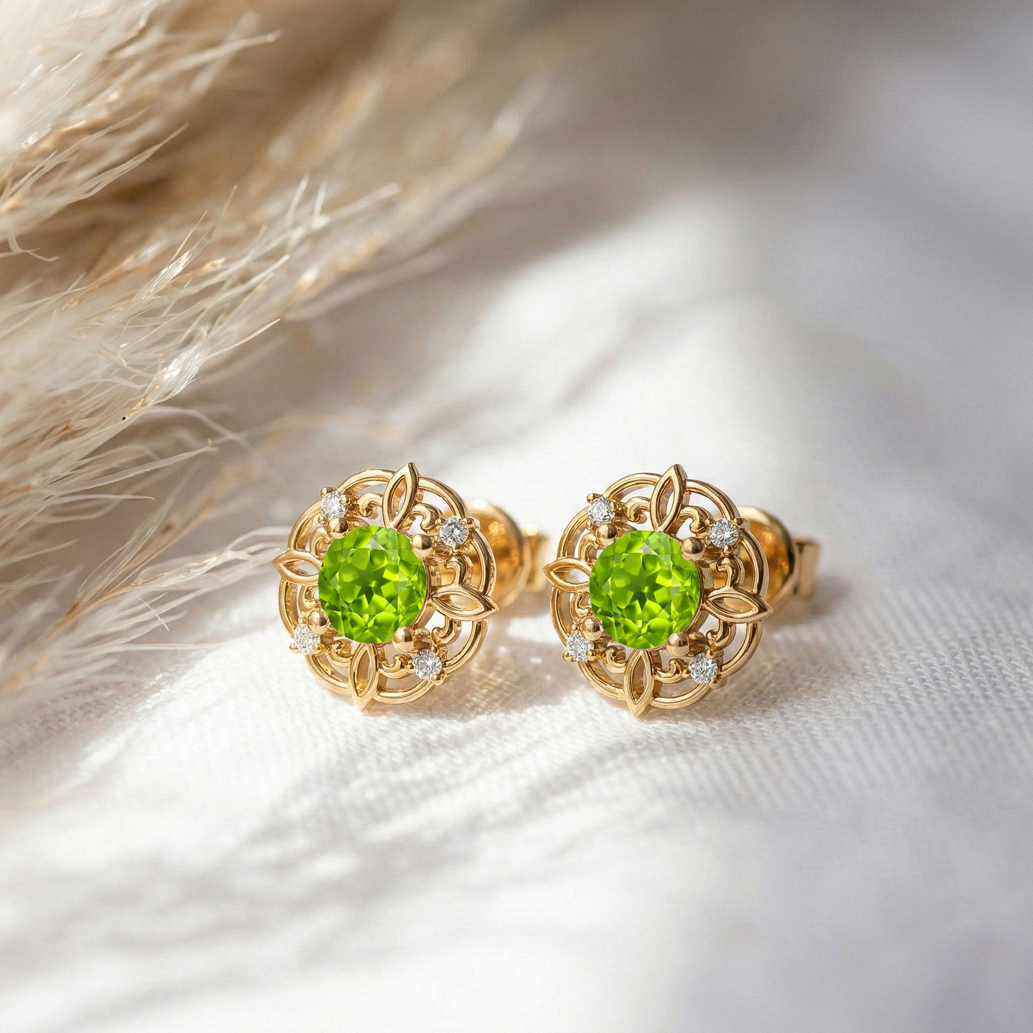 Peridot Round Halo Stud Earrings in 925 Sterling Silver 5MM 1.30ct
