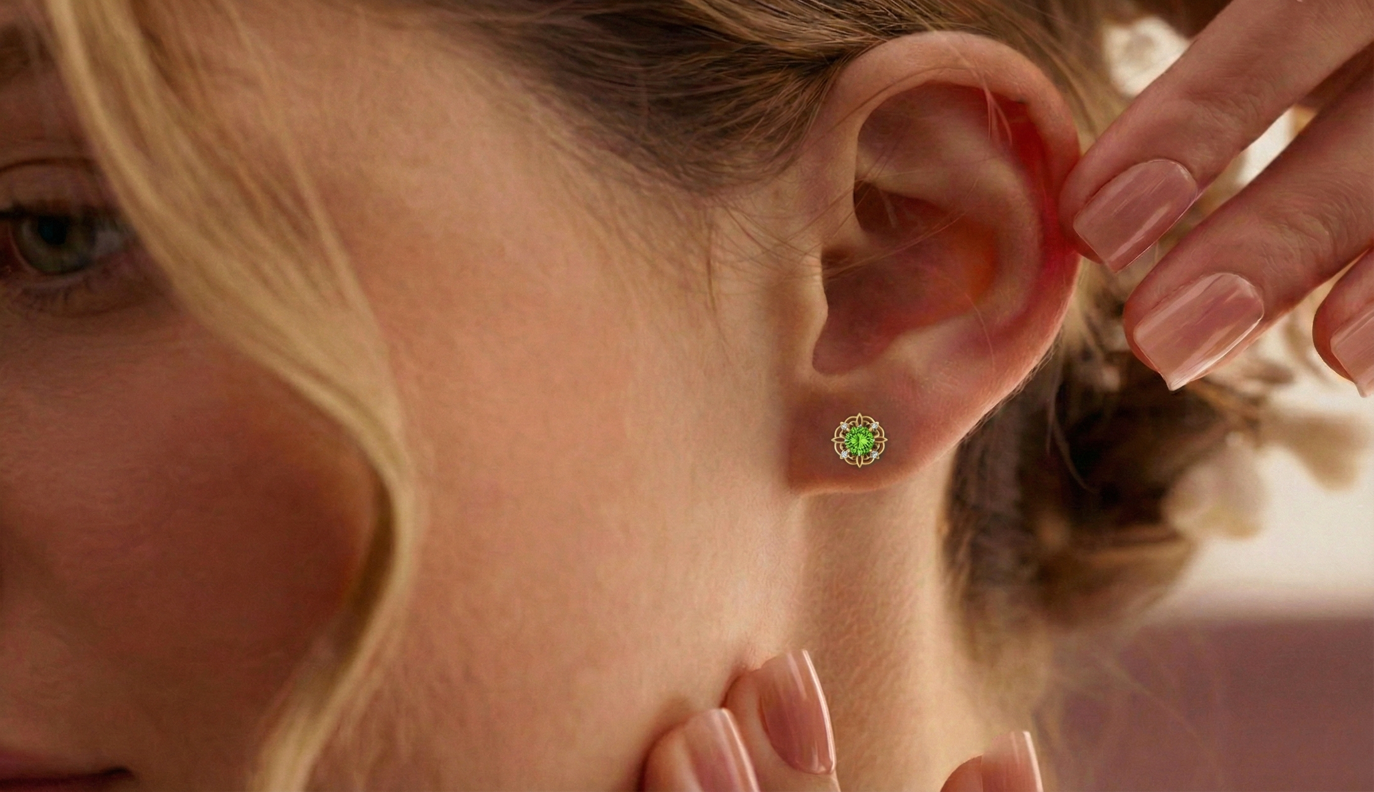 Peridot Round Halo Stud Earrings in 925 Sterling Silver 5MM 1.30ct