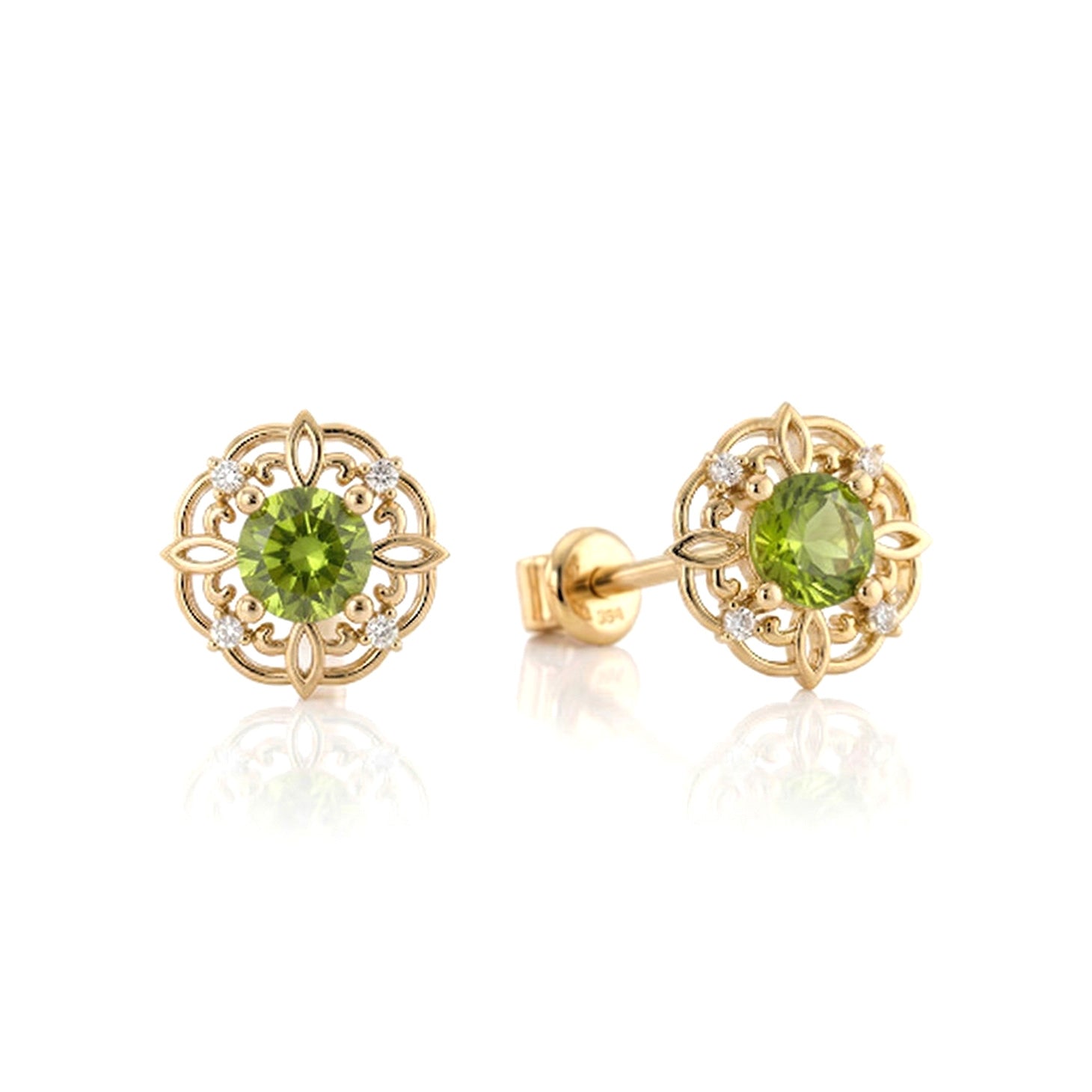 Peridot Round Halo Stud Earrings in 925 Sterling Silver 5MM 1.30ct