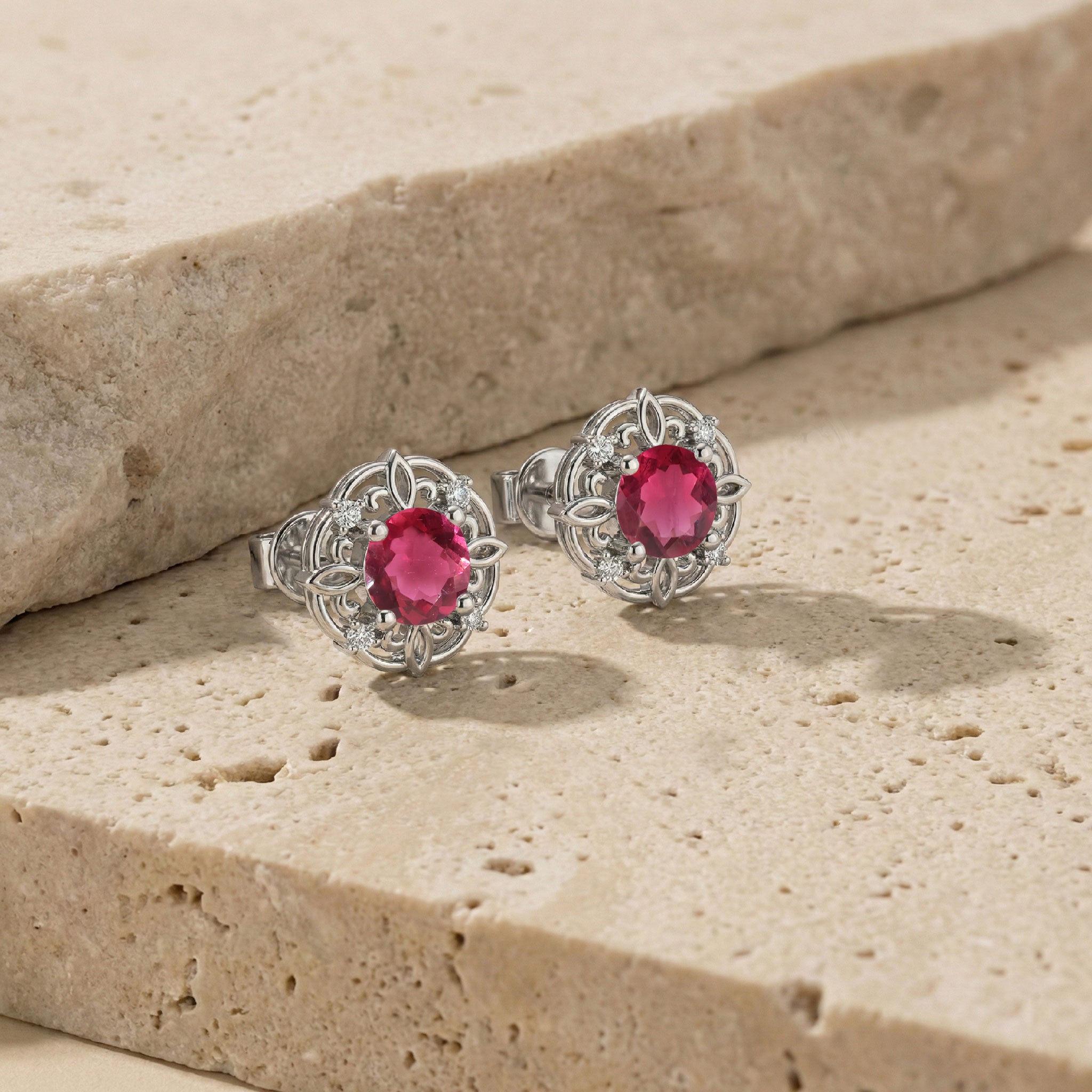 Pink Tourmaline Round Halo Stud Earrings in 925 Sterling Silver 5MM 1.30ct