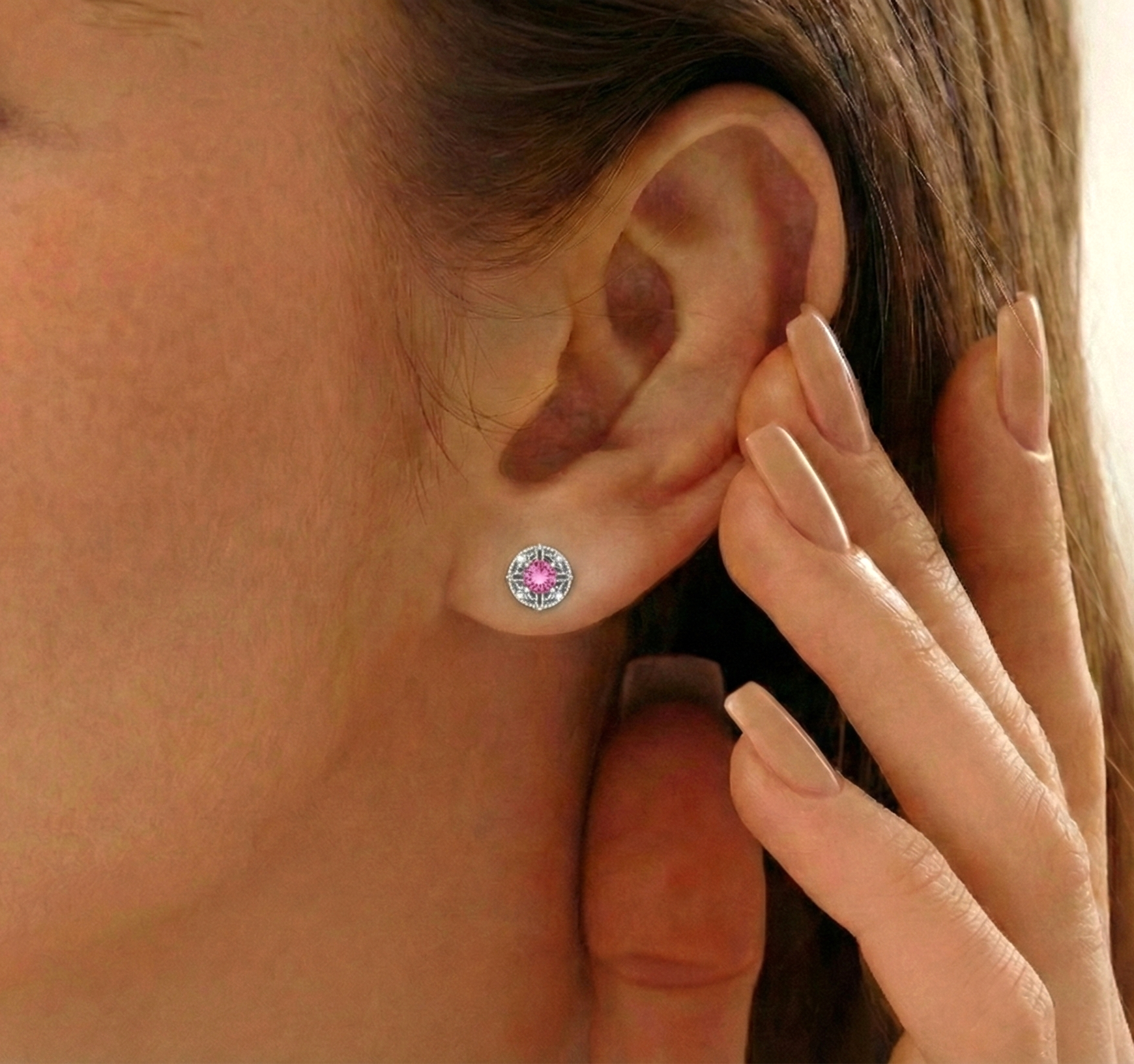 Pink Tourmaline Round Halo Stud Earrings in 925 Sterling Silver 5MM 1.30ct