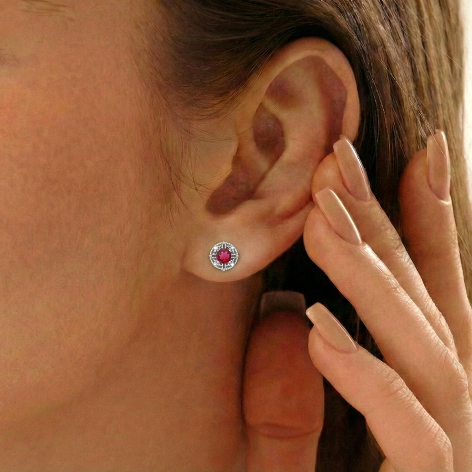 Pink Tourmaline Round Halo Stud Earrings in 925 Sterling Silver 5MM 1.30ct