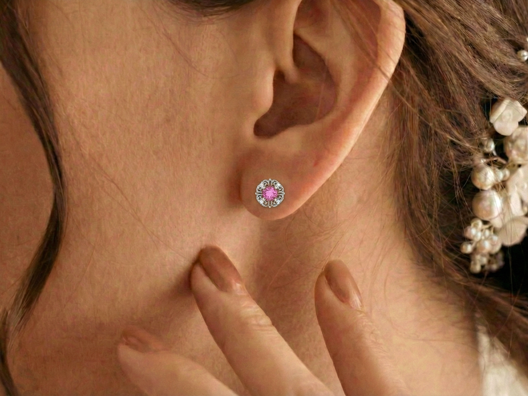 Pink Tourmaline Round Halo Stud Earrings in 925 Sterling Silver 5MM 1.30ct