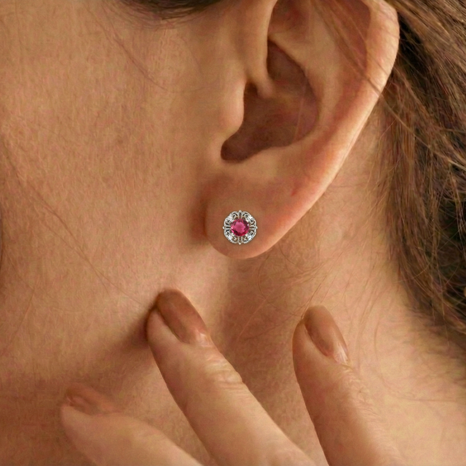 Pink Tourmaline Round Halo Stud Earrings in 925 Sterling Silver 5MM 1.30ct