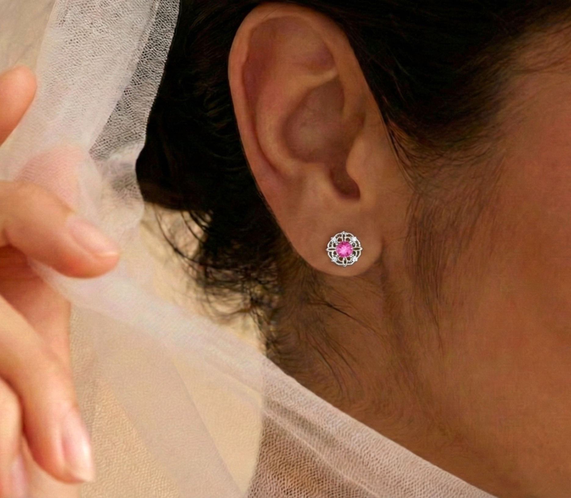 Pink Tourmaline Round Halo Stud Earrings in 925 Sterling Silver 5MM 1.30ct