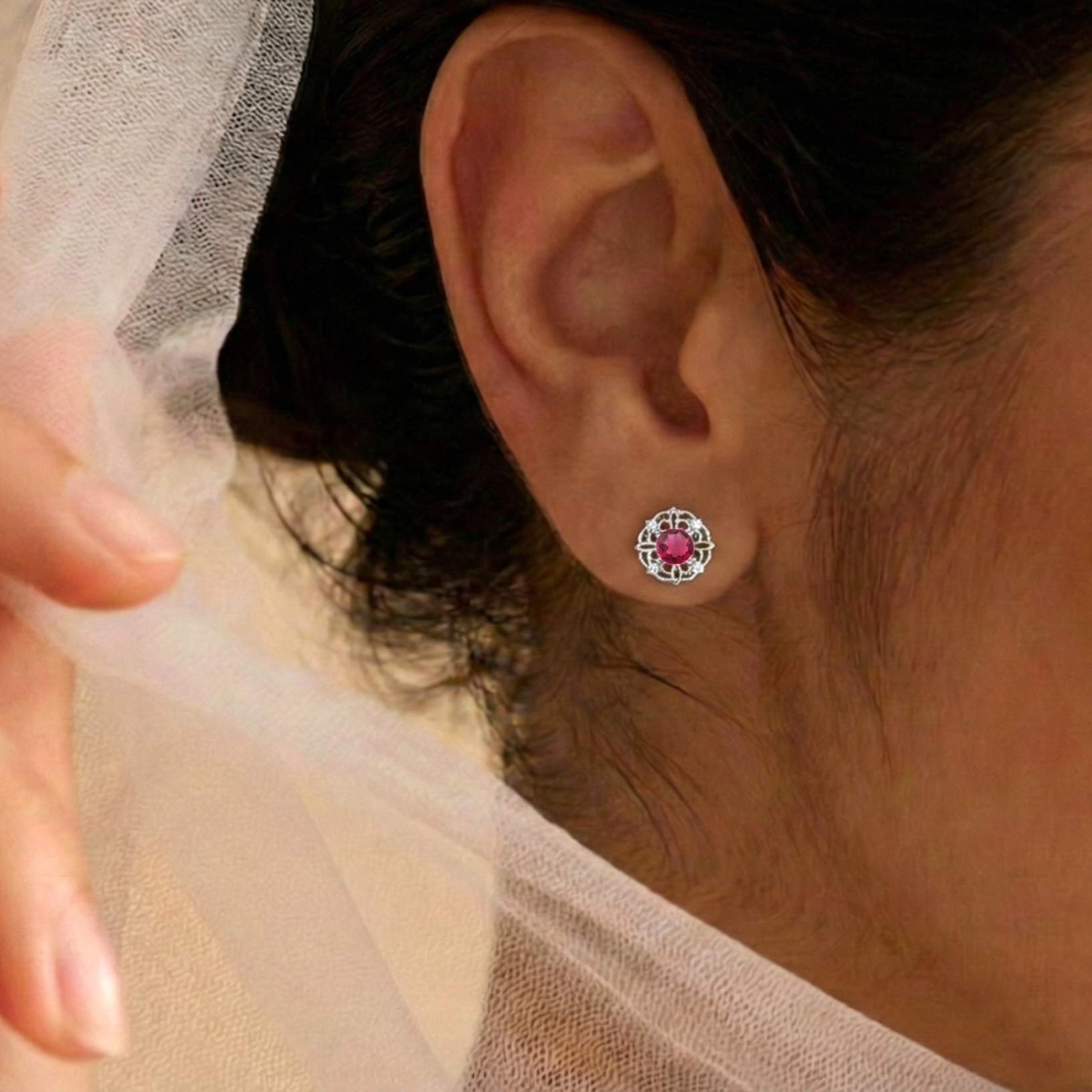 Pink Tourmaline Round Halo Stud Earrings in 925 Sterling Silver 5MM 1.30ct