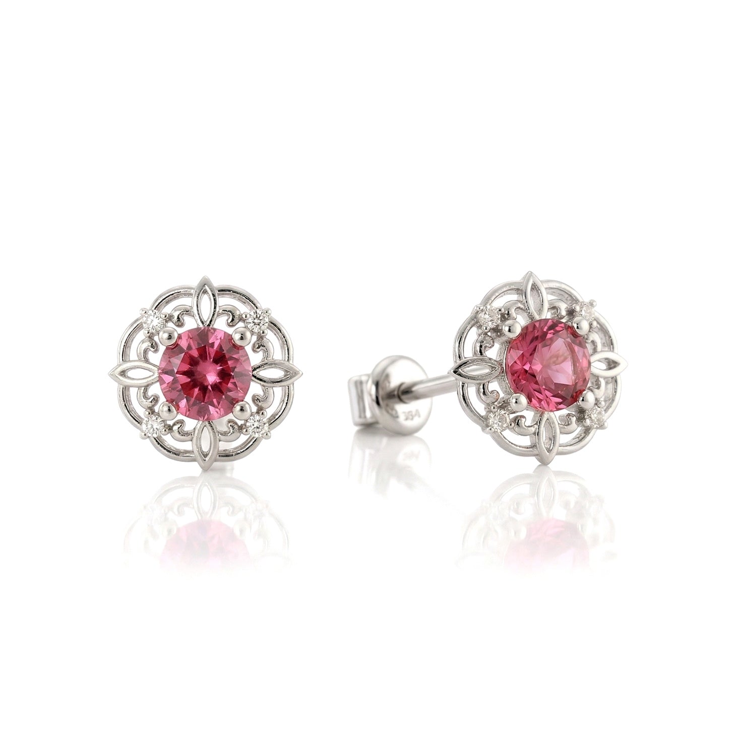 Pink Tourmaline Round Halo Stud Earrings in 925 Sterling Silver 5MM 1.30ct