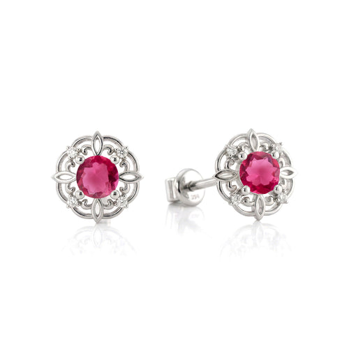 Pink Tourmaline Round Halo Stud Earrings in 925 Sterling Silver 5MM 1.30ct