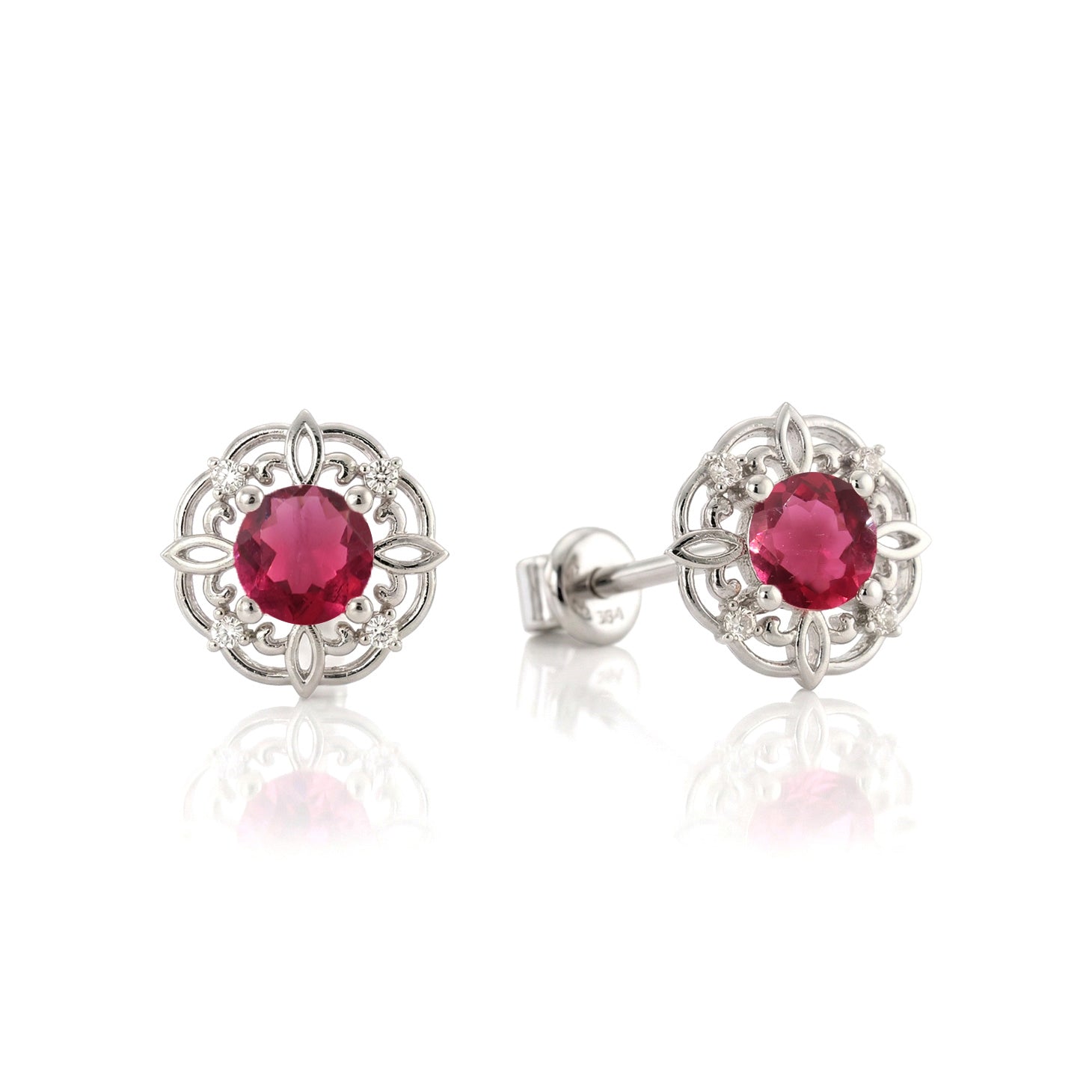 Pink Tourmaline Round Halo Stud Earrings in 925 Sterling Silver 5MM 1.30ct