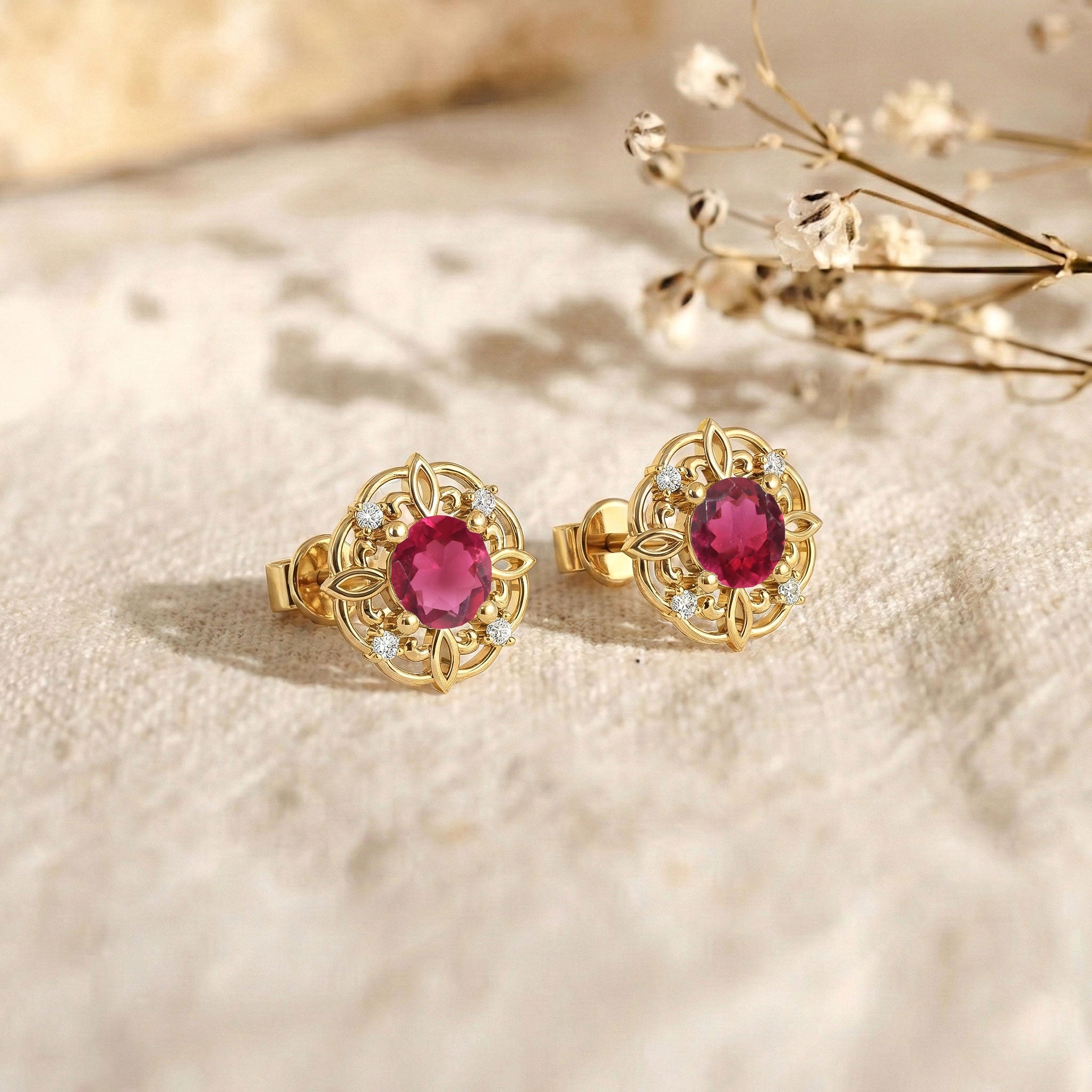 Pink Tourmaline Round Halo Stud Earrings in 925 Sterling Silver 5MM 1.30ct