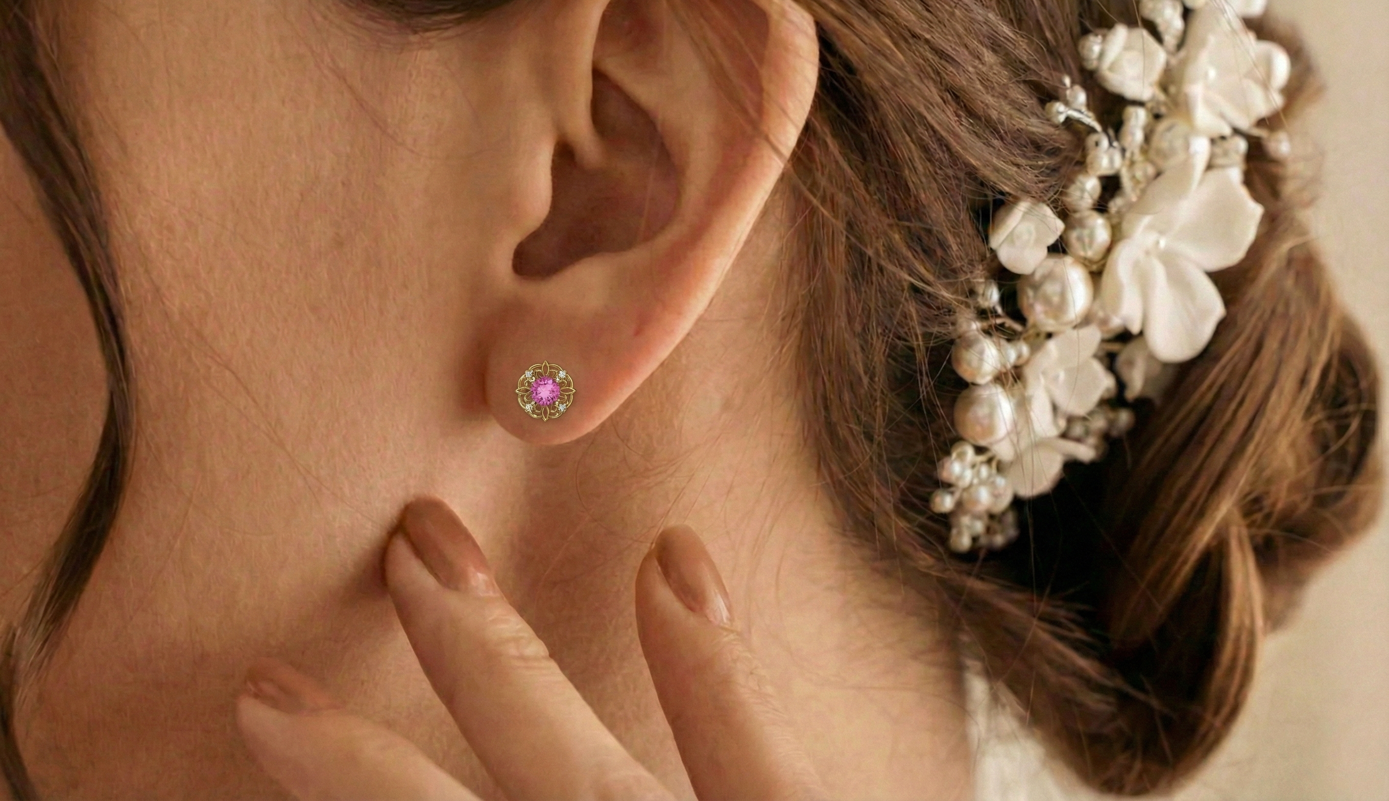Pink Tourmaline Round Halo Stud Earrings in 925 Sterling Silver 5MM 1.30ct