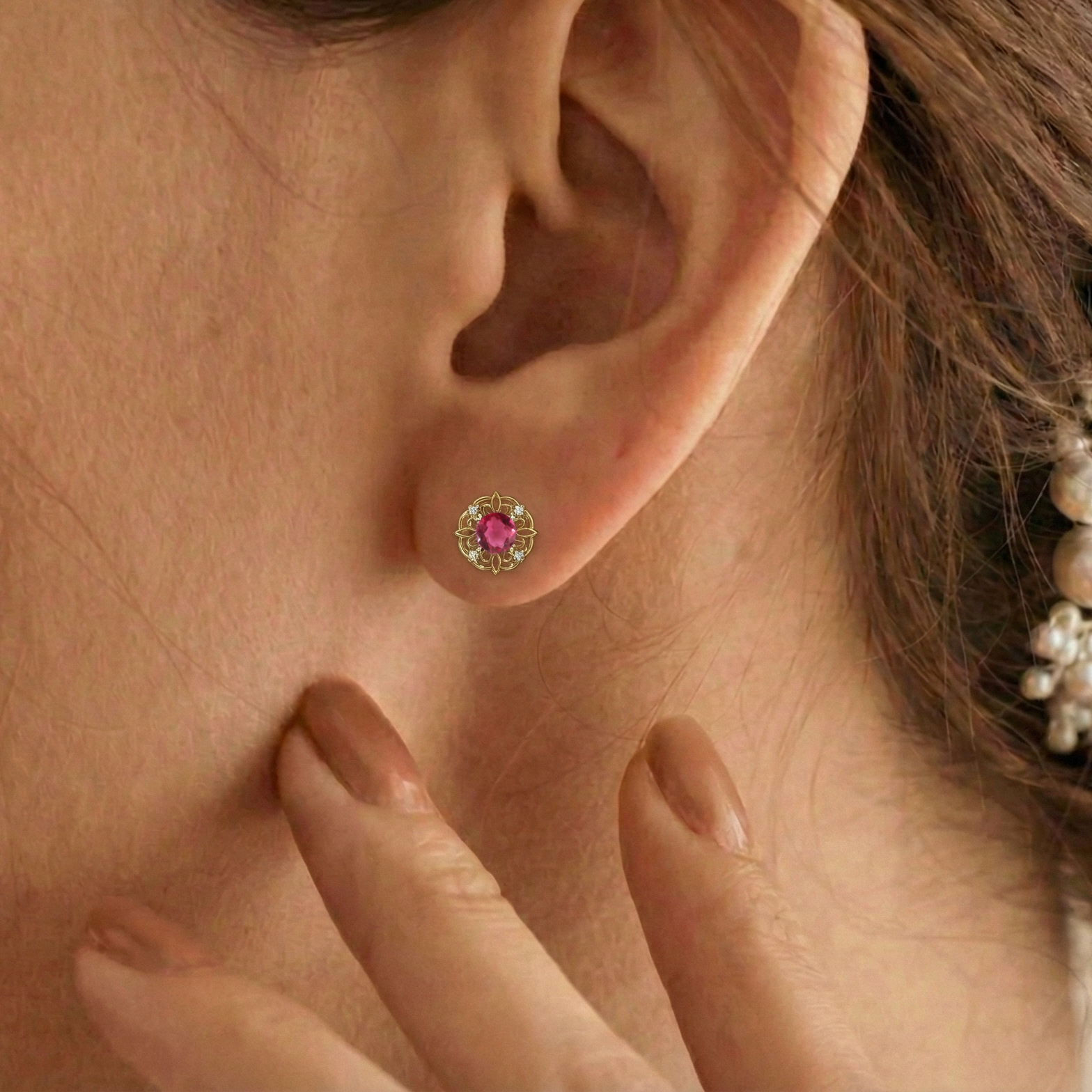 Pink Tourmaline Round Halo Stud Earrings in 925 Sterling Silver 5MM 1.30ct