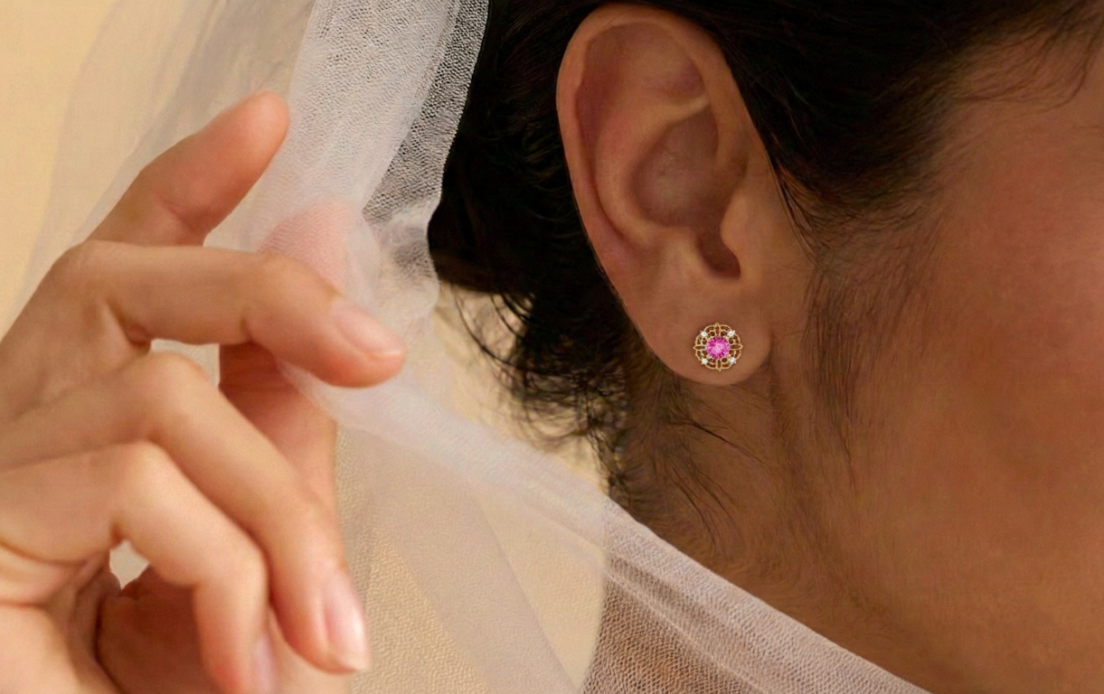 Pink Tourmaline Round Halo Stud Earrings in 925 Sterling Silver 5MM 1.30ct