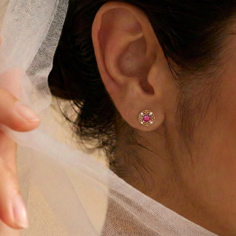 Pink Tourmaline Round Halo Stud Earrings in 925 Sterling Silver 5MM 1.30ct