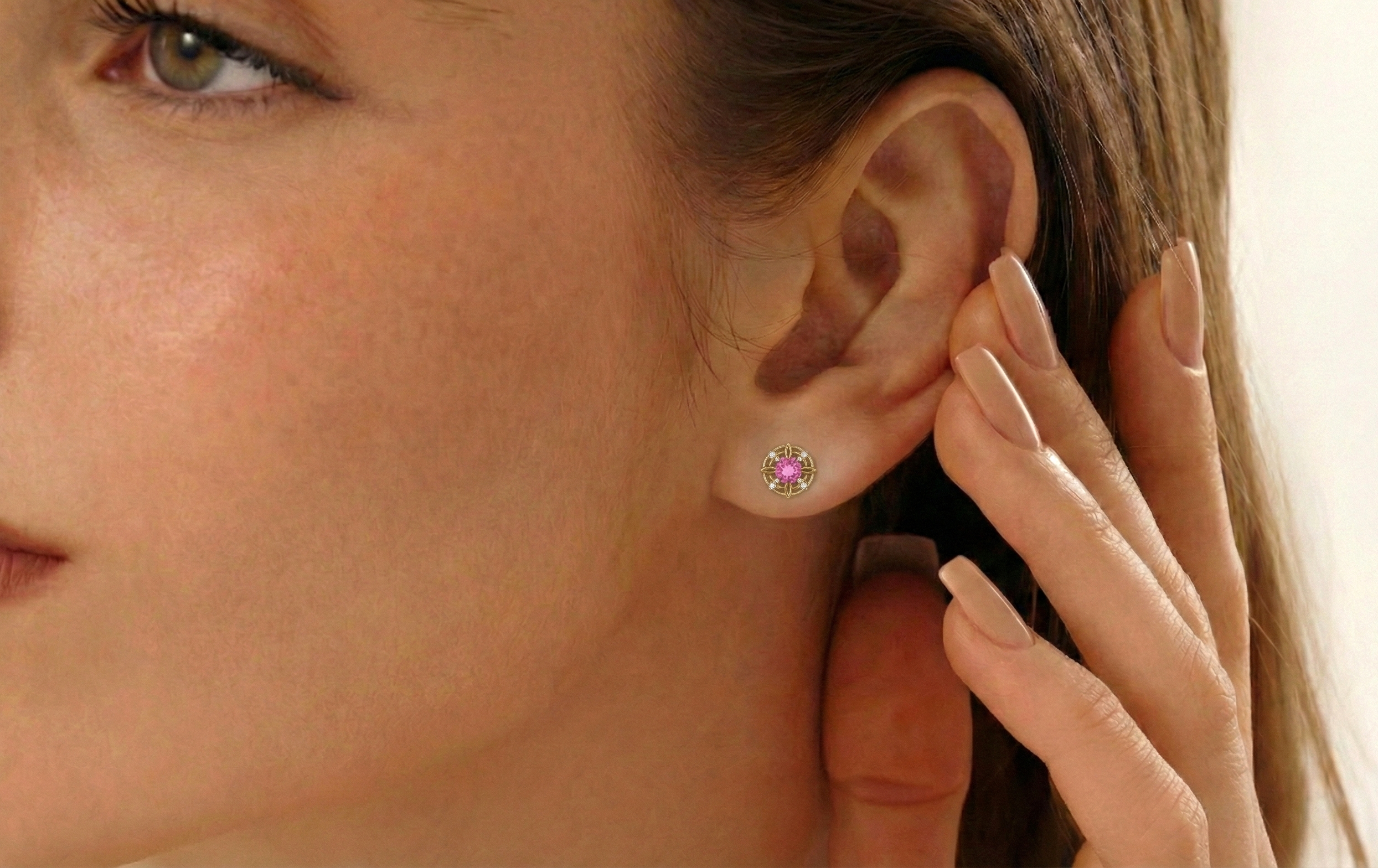 Pink Tourmaline Round Halo Stud Earrings in 925 Sterling Silver 5MM 1.30ct