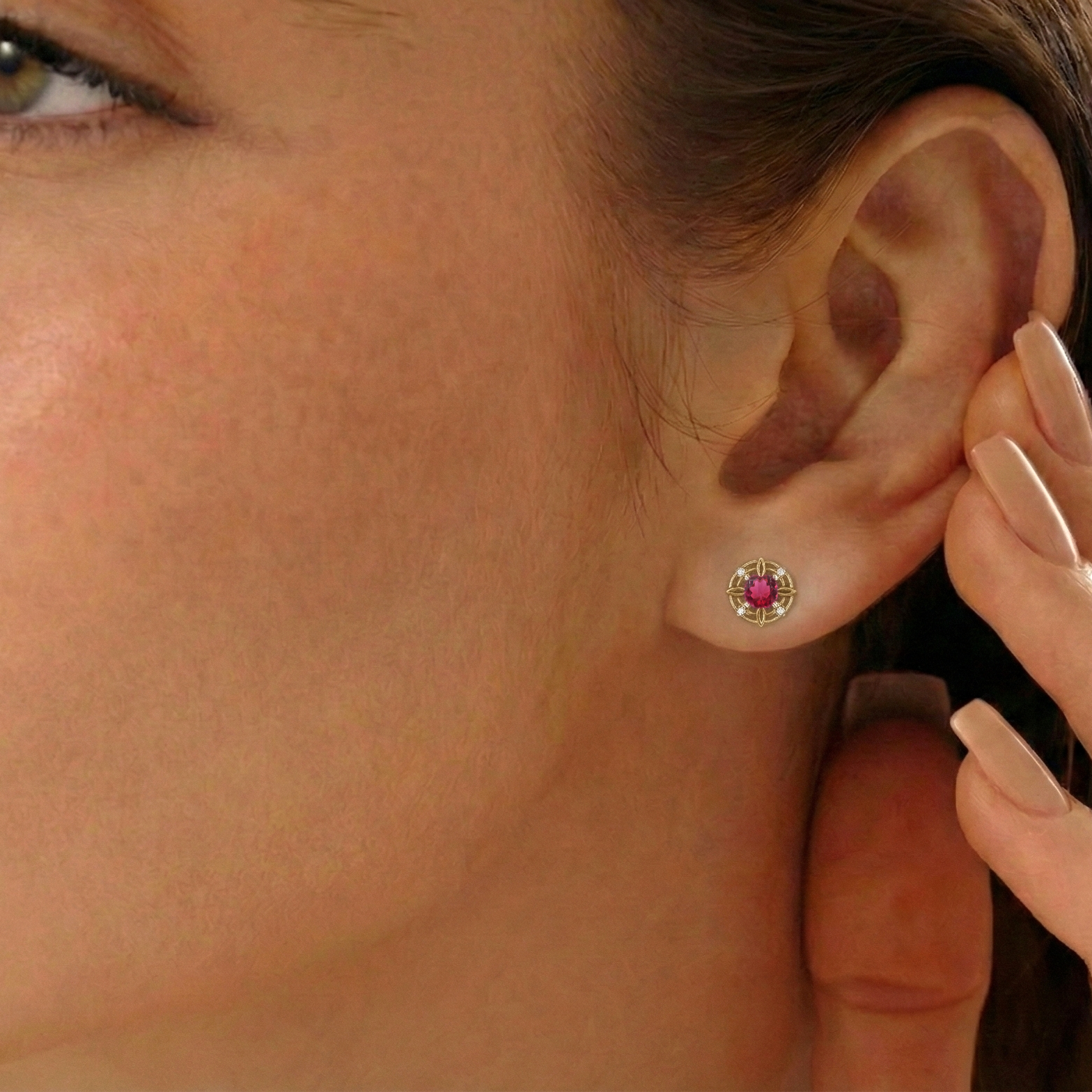 Pink Tourmaline Round Halo Stud Earrings in 925 Sterling Silver 5MM 1.30ct