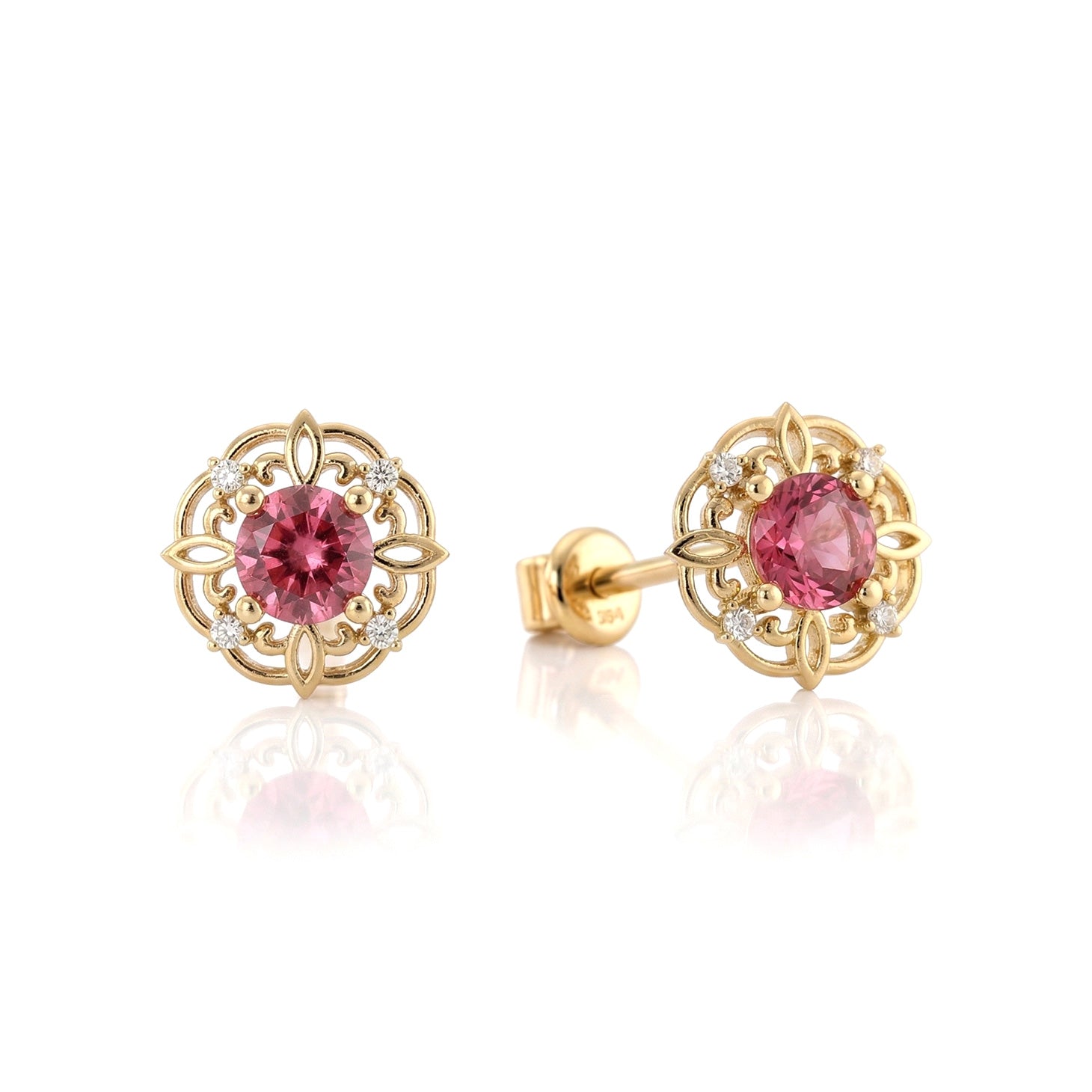 Pink Tourmaline Round Halo Stud Earrings in 925 Sterling Silver 5MM 1.30ct