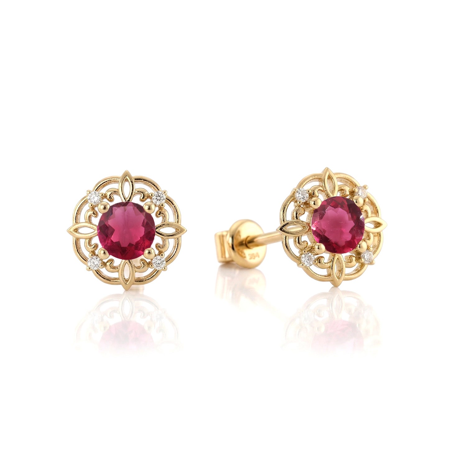 Pink Tourmaline Round Halo Stud Earrings in 925 Sterling Silver 5MM 1.30ct