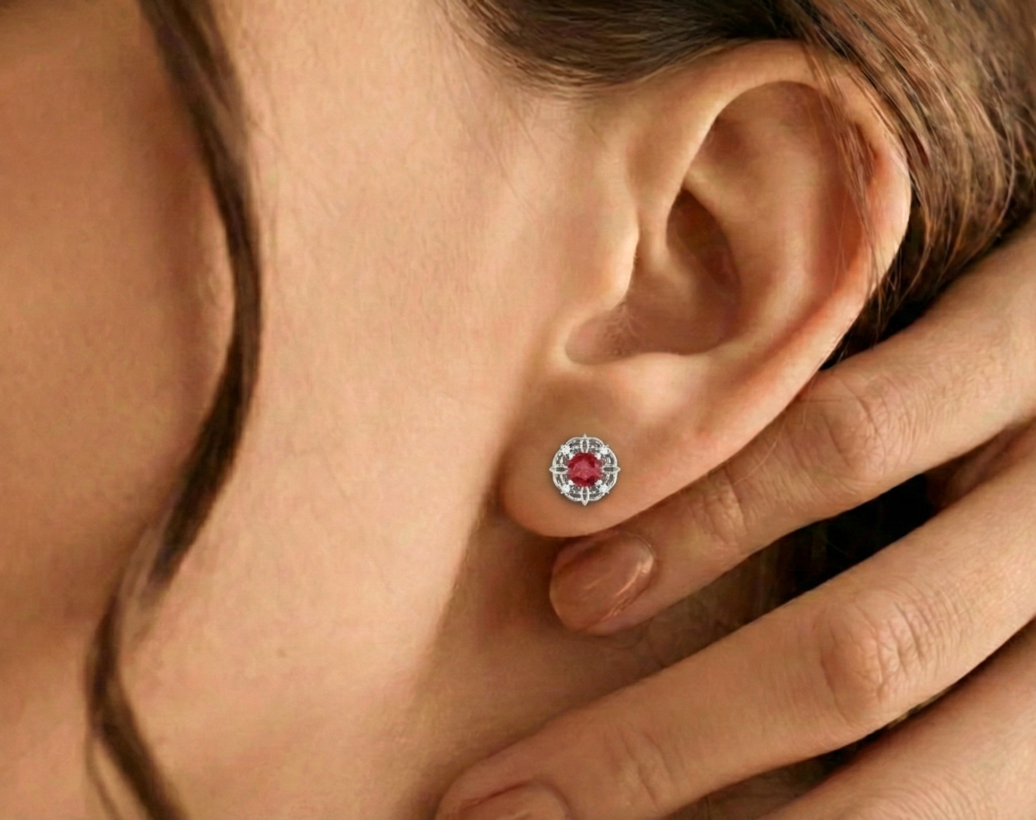 Ruby Round Halo Stud Earrings in 925 Sterling Silver 5MM 1.30ct