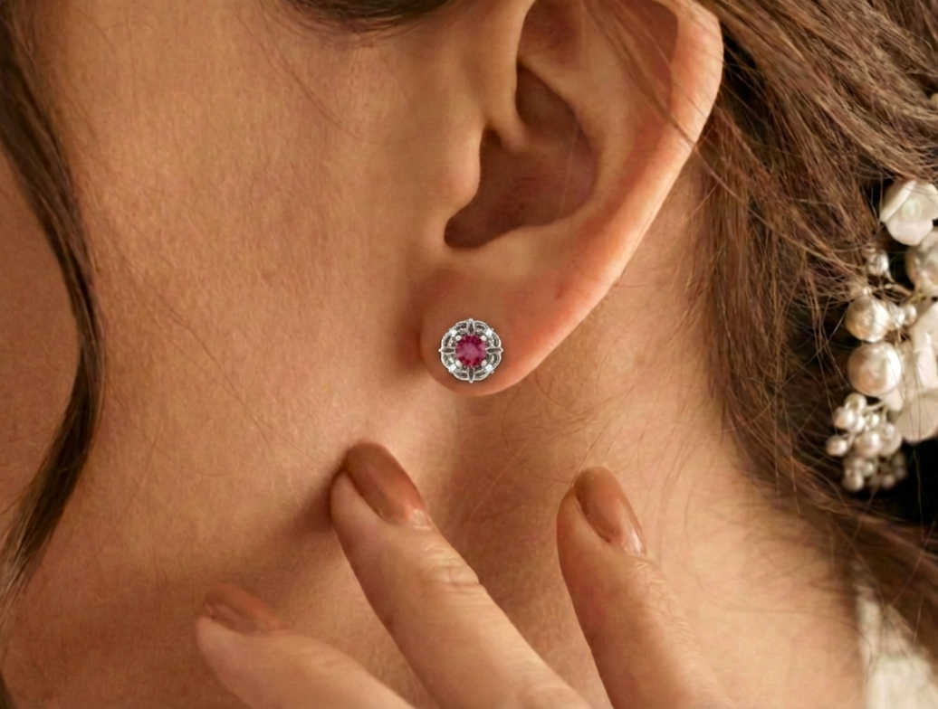 Ruby Round Halo Stud Earrings in 925 Sterling Silver 5MM 1.30ct
