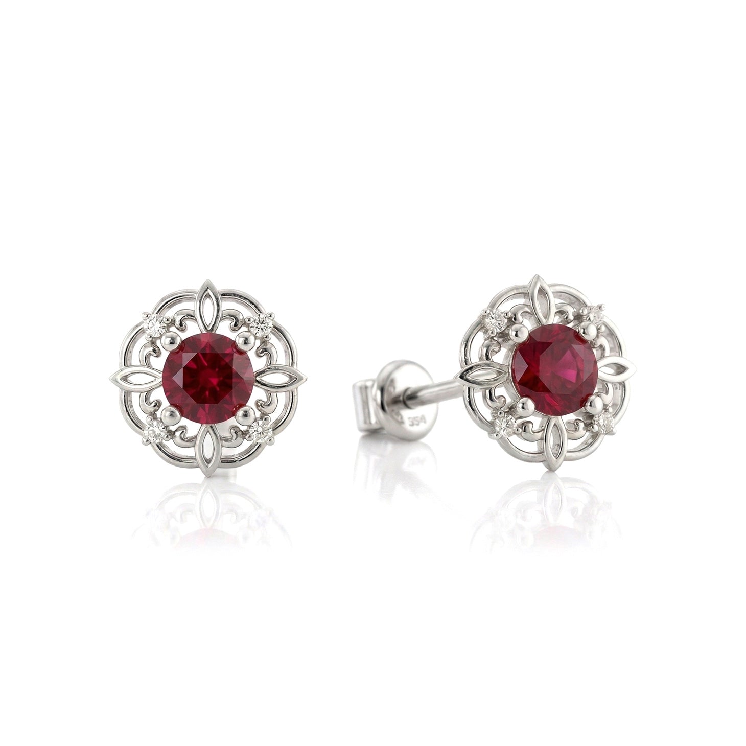 Ruby Round Halo Stud Earrings in 925 Sterling Silver 5MM 1.30ct