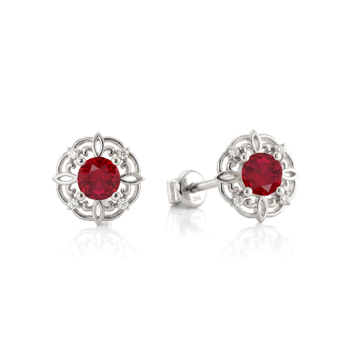 Ruby Round Halo Stud Earrings in 925 Sterling Silver 5MM 1.30ct