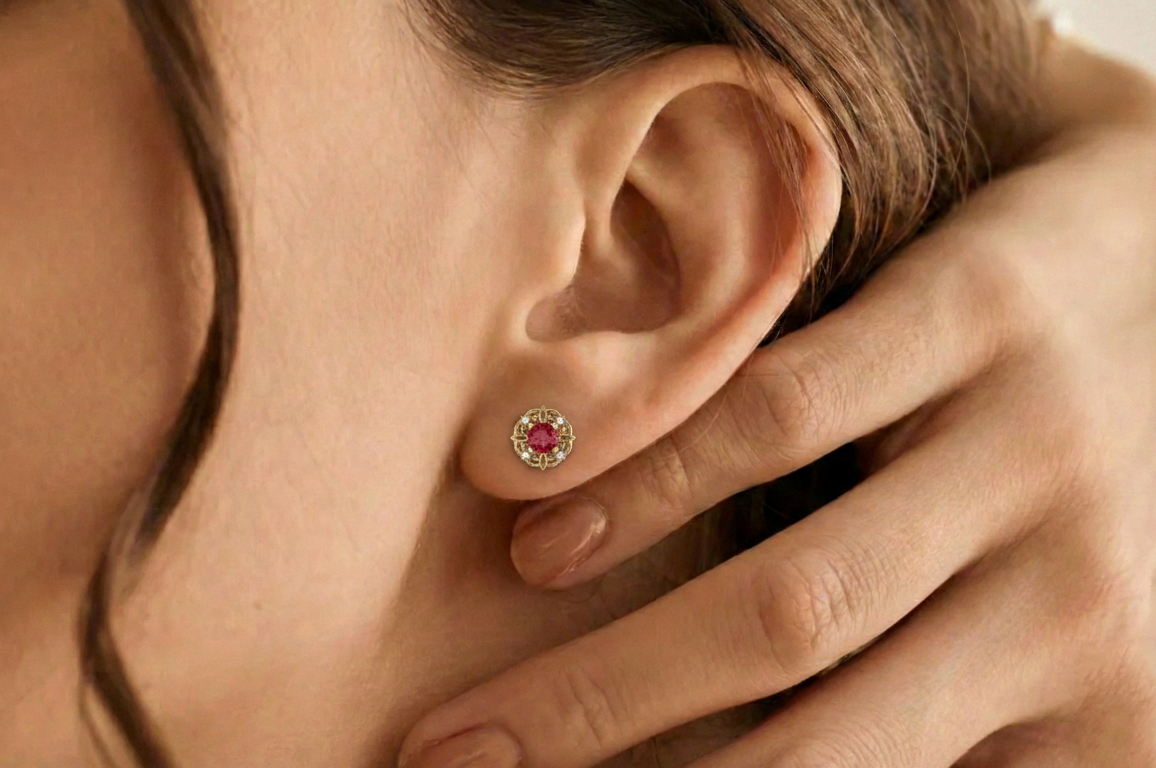 Ruby Round Halo Stud Earrings in 925 Sterling Silver 5MM 1.30ct