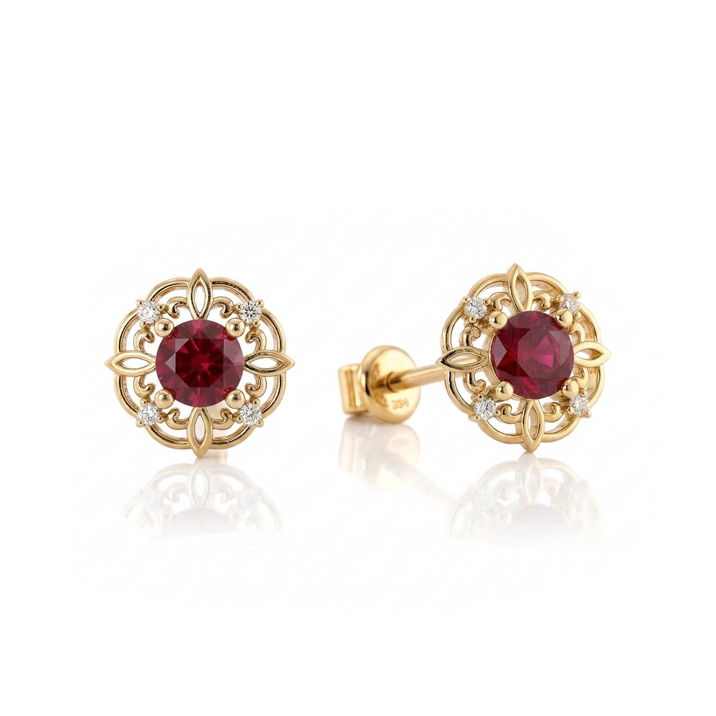 Ruby Round Halo Stud Earrings in 925 Sterling Silver 5MM 1.30ct