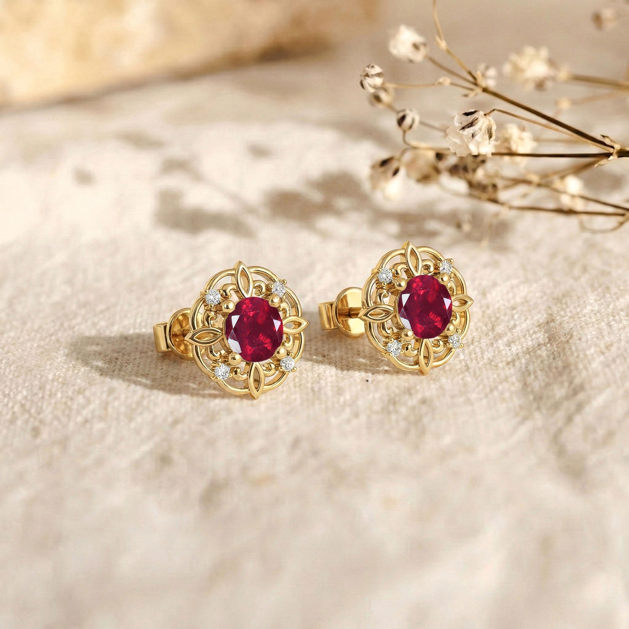 Ruby Round Halo Stud Earrings in 925 Sterling Silver 5MM 1.30ct