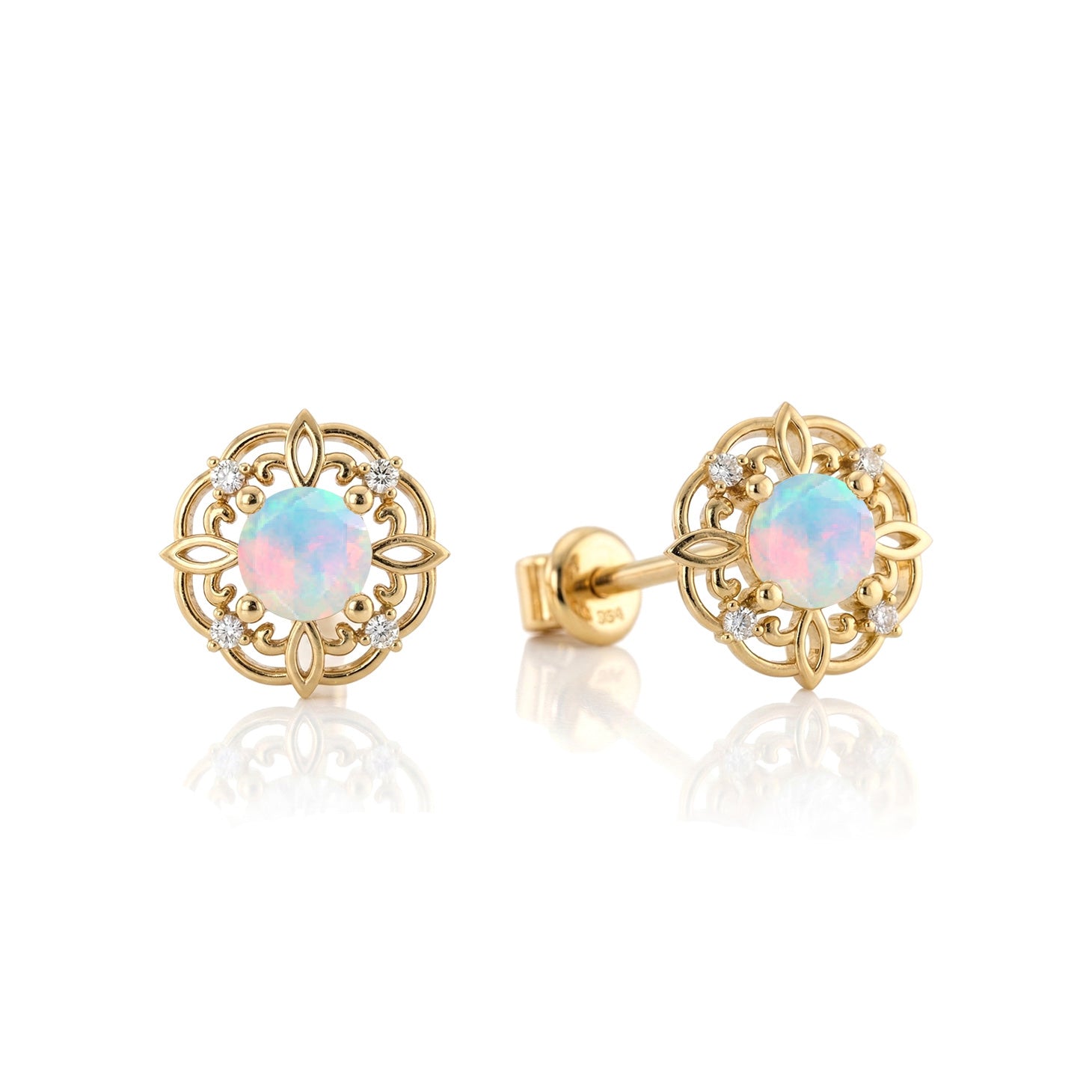 White Opal Round Halo Stud Earrings in 925 Sterling Silver 5MM 1.30ct