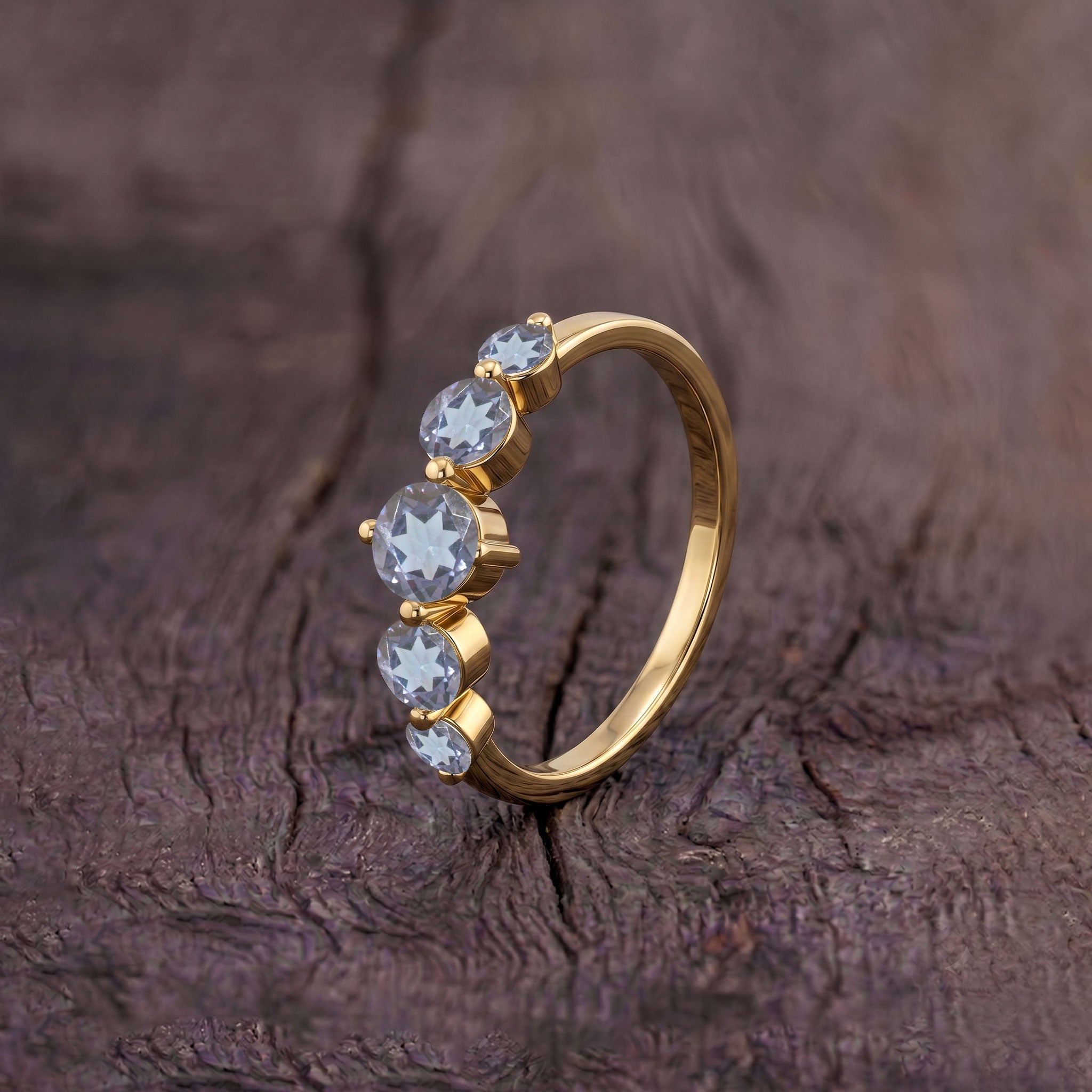 alexandrite jewelry for women, five stone gemstone ring, handcrafted silver band, polished yellow gold filled finish, premium luxury jewelry, elegant anniversary accessory, colorful gemstone design, artisan craftsmanship, refined elegance, classic fashion ring, stackable jewelry, birthday present, timeless gemstone jewelry, women's accessories, sparkling ring