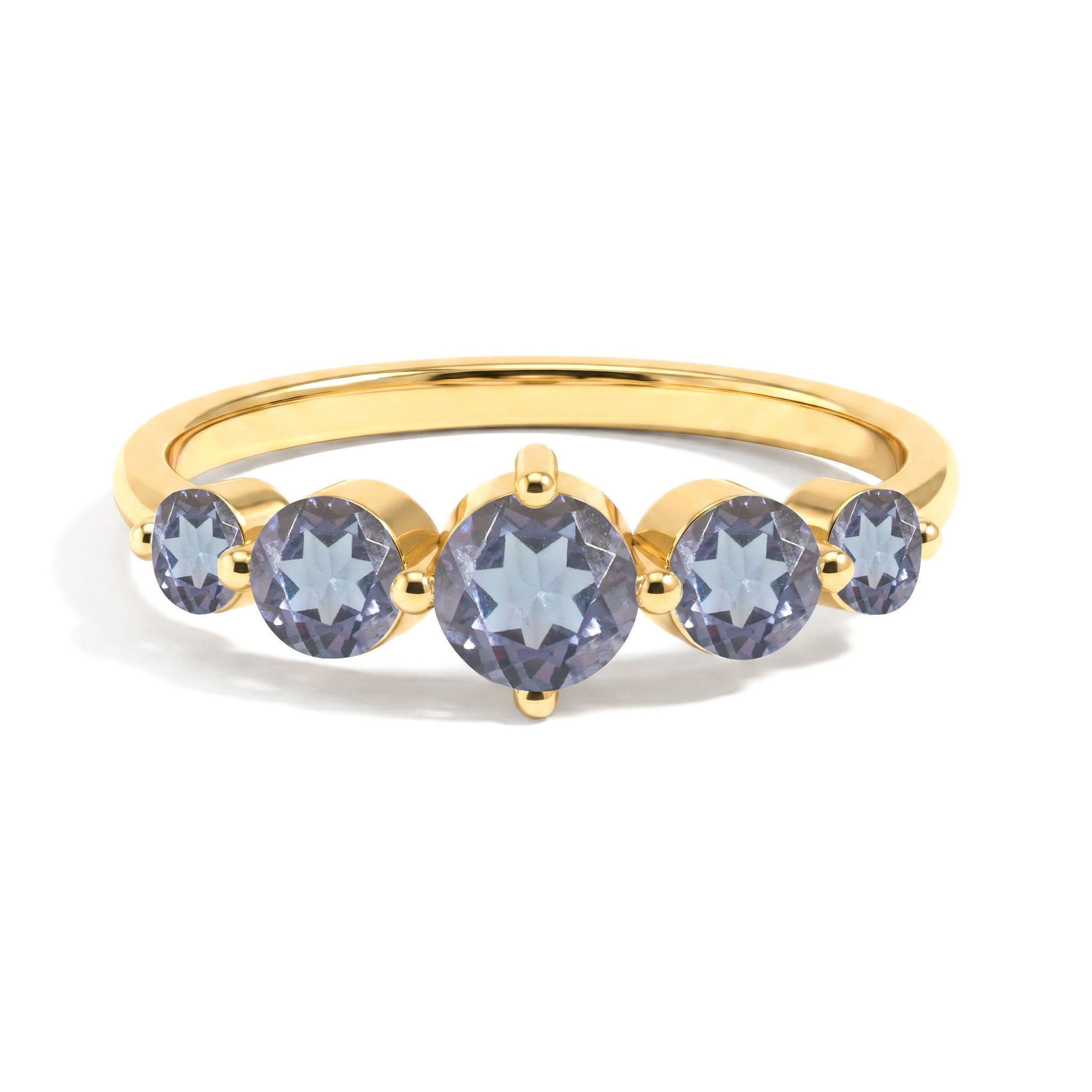 alexandrite statement jewelry, graduated gemstone ring, handcrafted premium ring, sterling silver luxury band, yellow gold filled jewelry, elegant gemstone design, artisan craftsmanship, women's anniversary ring, colorful gemstone sparkle, classic jewelry style, sophisticated accessory, timeless fashion, stackable gemstone ring, exclusive collection, fine jewelry