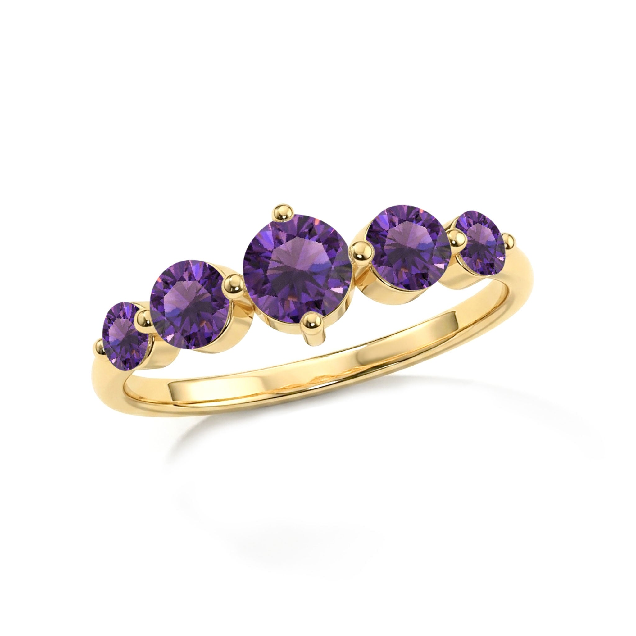 natural violet gemstone band, handcrafted five stone jewelry, sterling silver ring design, gold filled birthstone accessory, premium round amethyst gemstones, elegant women's jewelry, artisan polished craftsmanship, luxury anniversary present, timeless fashion ring, comfortable everyday accessory, sophisticated gemstone sparkle, classic stacking jewelry, refined purple crystal design, handcrafted gift jewelry, fine jewelry collection