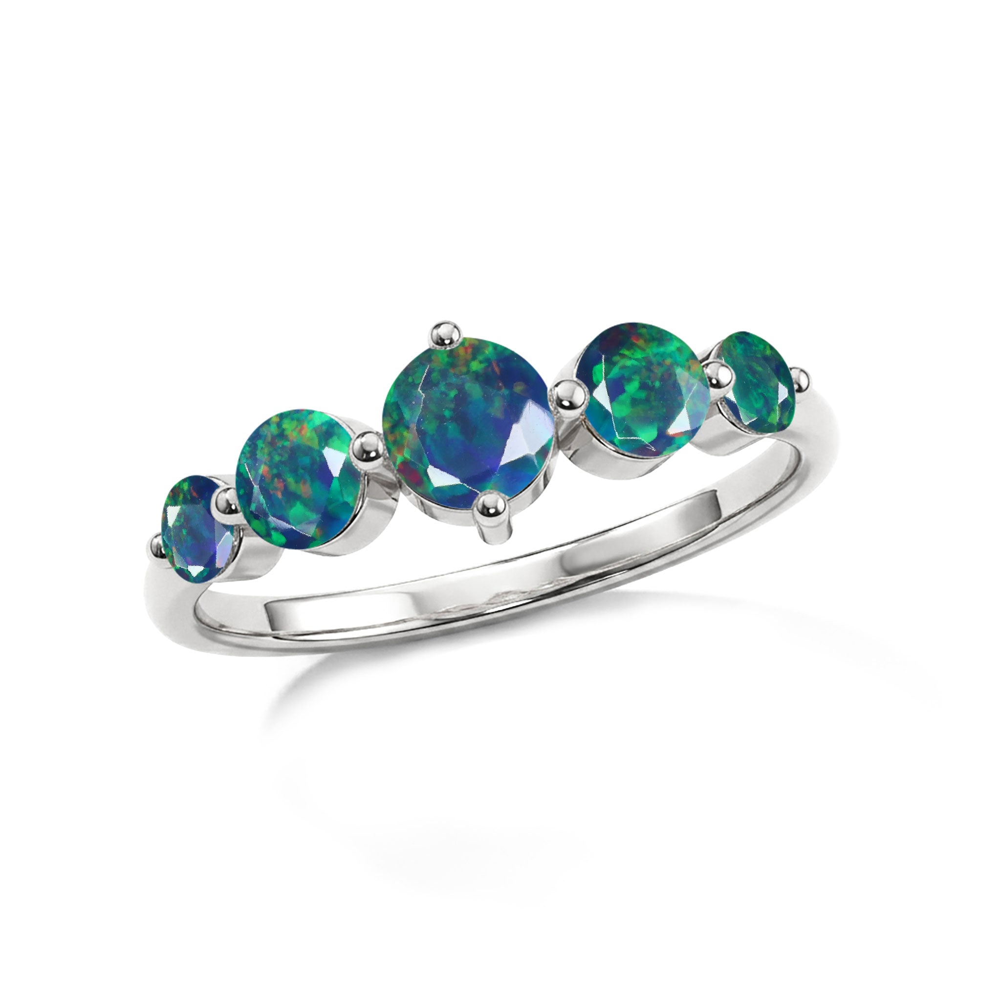 five round black opal gemstones, handcrafted artisan jewellery, polished sterling silver elegance, premium yellow gold filled band, luxury gemstone brilliance, refined craftsmanship, women's jewellery gift, anniversary ring, colourful gemstone display, statement accessory, timeless styling, exclusive collection, premium ring design, fine jewellery, modern elegance