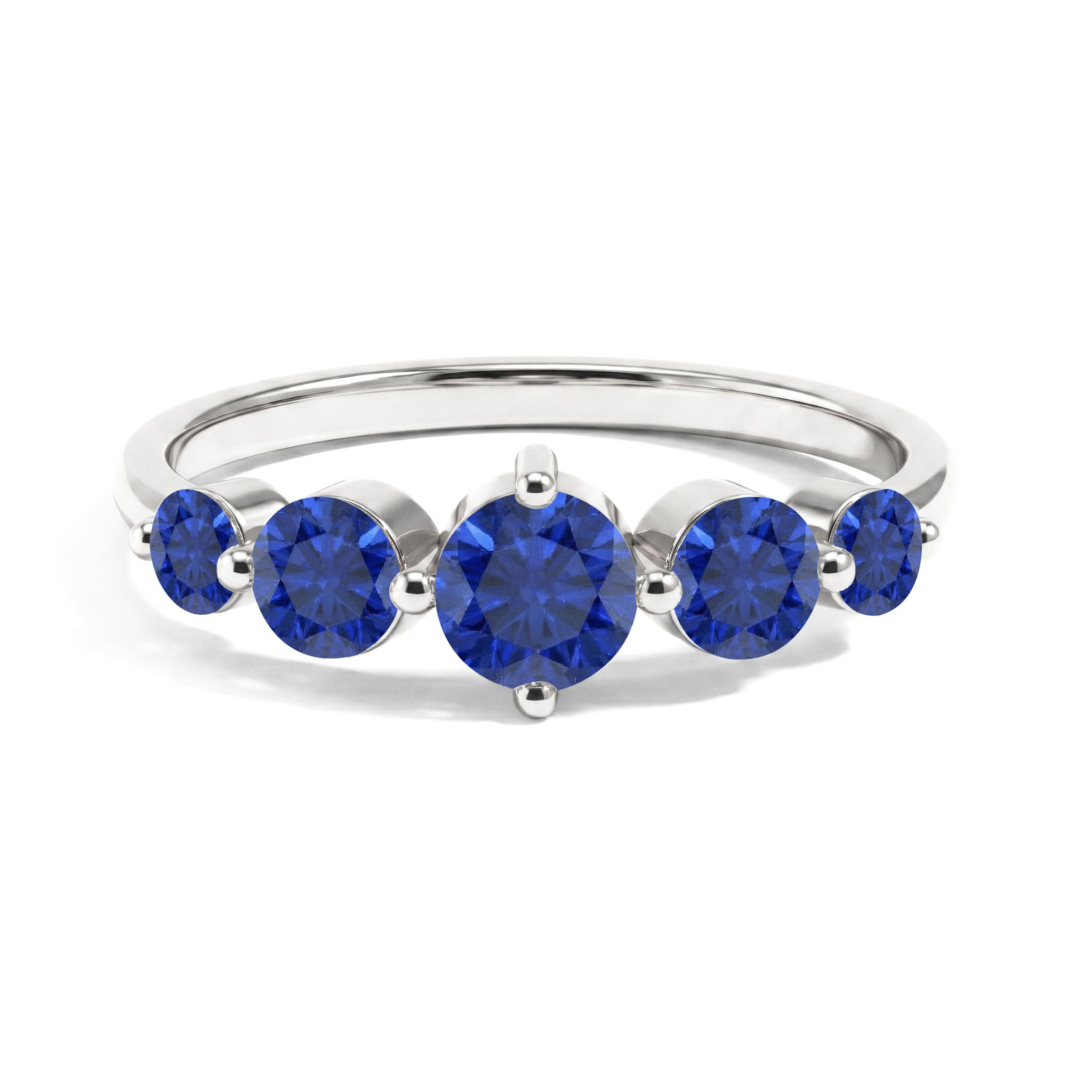 blue sapphire ring, five stone ring, graduated gemstone ring, round sapphire ring, royal blue gemstone, elegant anniversary ring, promise ring women, minimalist band, sterling silver ring, handmade jewelry, September birthstone, luxury gift, stackable ring, fine jewelry, timeless design