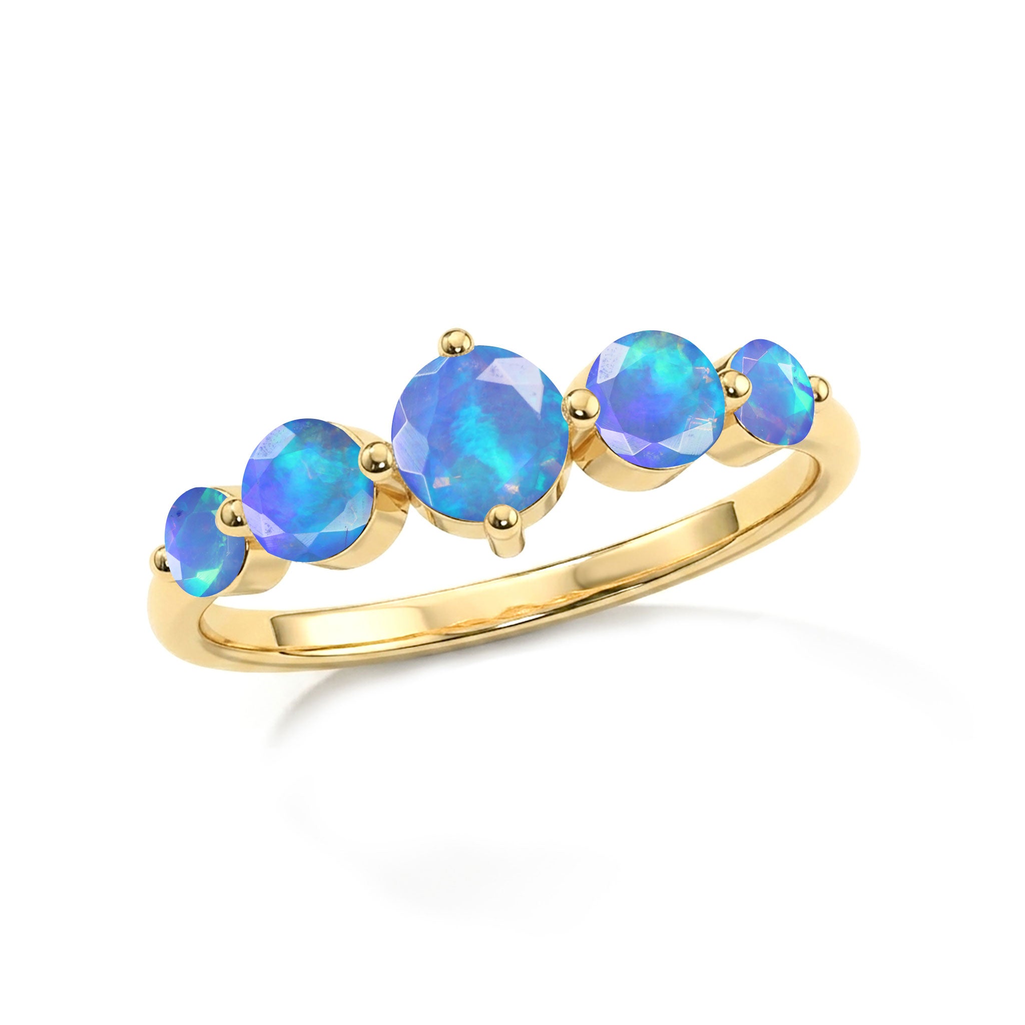 blue opal jewelry for women, natural gemstone five stone ring, sterling silver polished ring, yellow gold filled handcrafted accessory, artisan gemstone craftsmanship, glowing opal jewelry, luxury gift for her, elegant minimalist ring, birthday jewelry, contemporary fine jewelry, refined gemstone design, premium handcrafted jewelry, polished comfort fit, timeless elegance, unique artisan ring