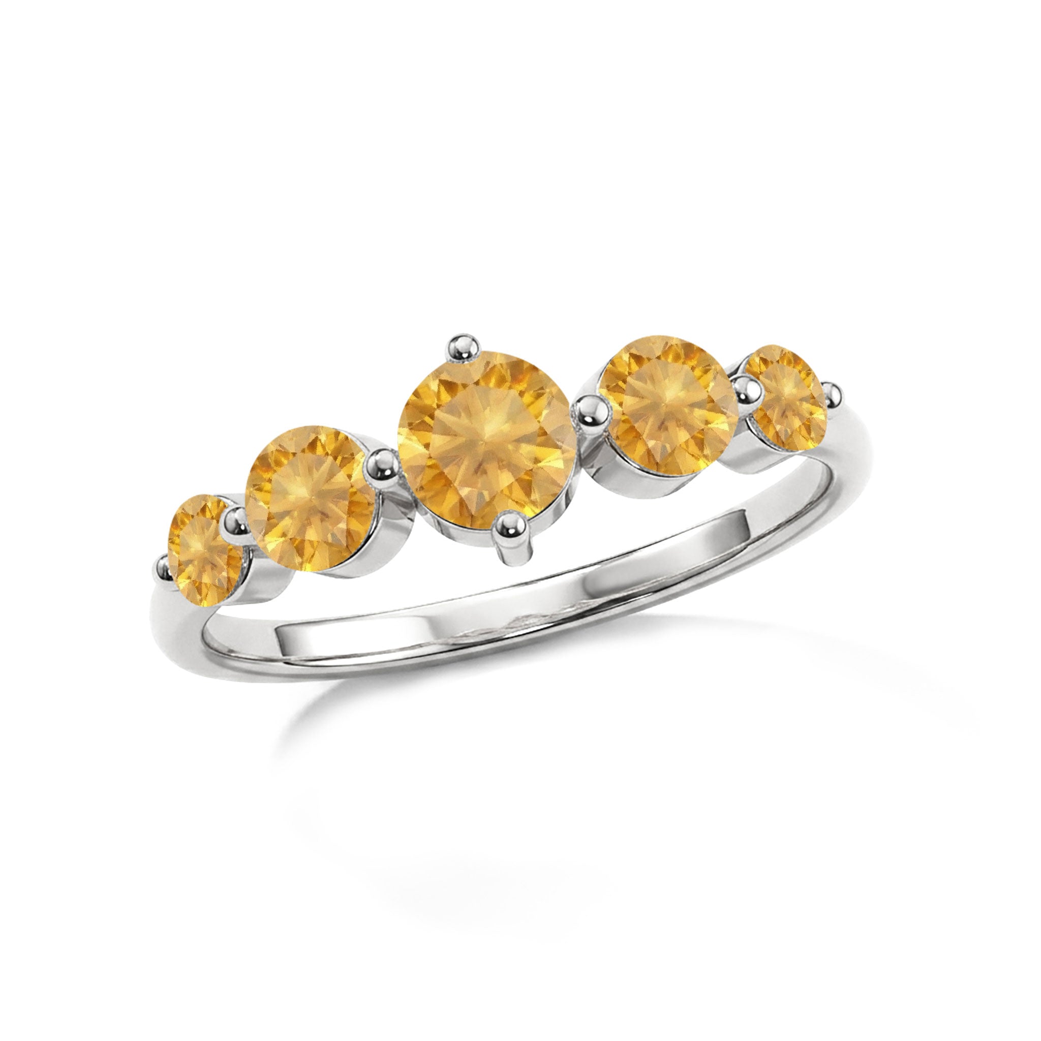 five stone November birthstone ring, natural golden citrine gemstones, handcrafted artisan jewelry, polished silver finish, premium gold filled option, elegant statement accessory, radiant gemstone sparkle, women's luxury ring, refined handcrafted design, anniversary keepsake jewelry, comfortable band style, stackable gemstone fashion, timeless elegance, premium ring craftsmanship, brilliant gemstone shine