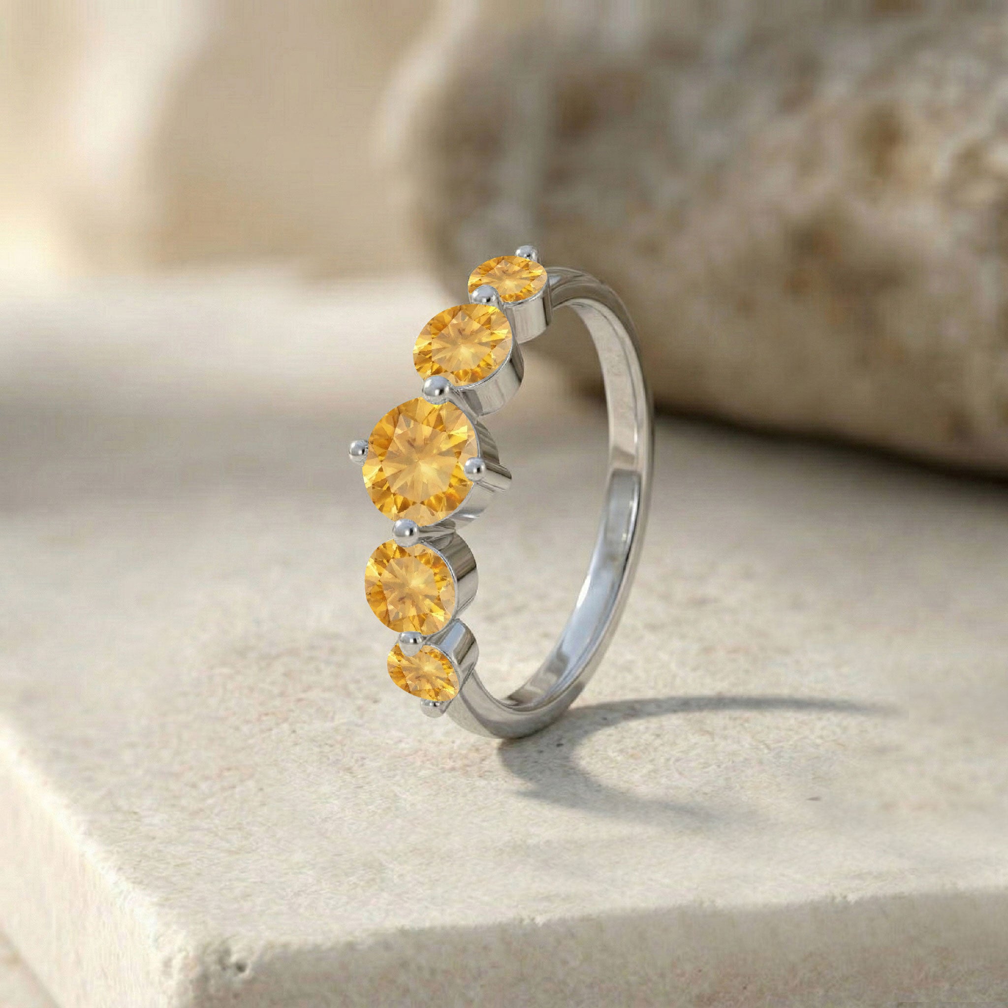 five stone golden gemstone band, handcrafted sterling silver ring, polished yellow gold filled option, natural citrine brilliance, elegant artisan jewelry, sophisticated women's accessory, classic fashion ring, sparkling gemstone arrangement, luxury jewelry design, anniversary celebration gift, refined handcrafted quality, stackable ring style, everyday elegance, premium gemstone ring, timeless beauty