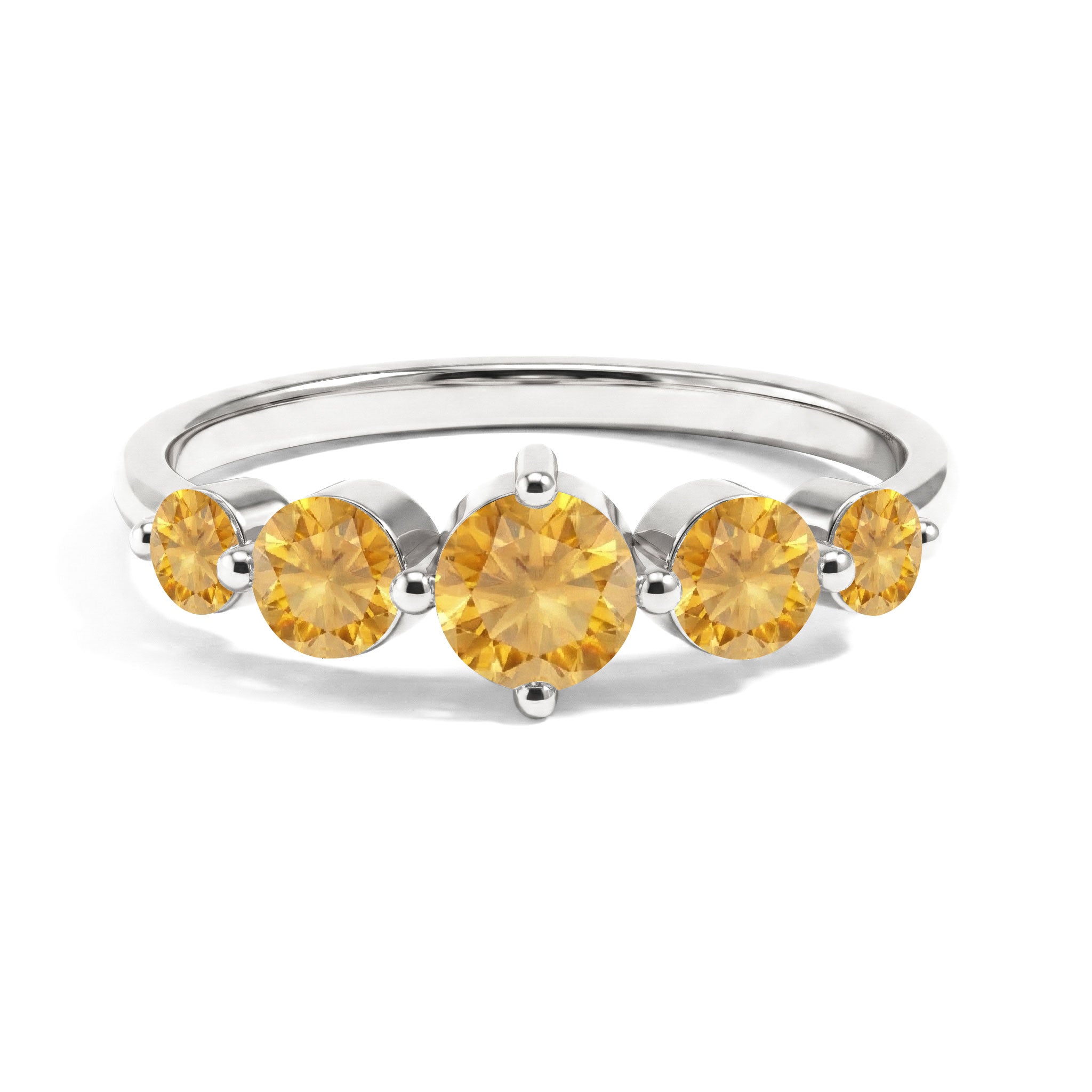 natural citrine five stone ring, graduated round citrine gemstones, november birthstone jewelry, golden yellow gemstone ring, 925 sterling silver band, yellow gold filled option, handcrafted fine jewelry, elegant women's ring, polished prong setting, artisan craftsmanship, luxury everyday jewelry, stacking ring, anniversary gift, timeless fashion accessory, warm golden sparkle