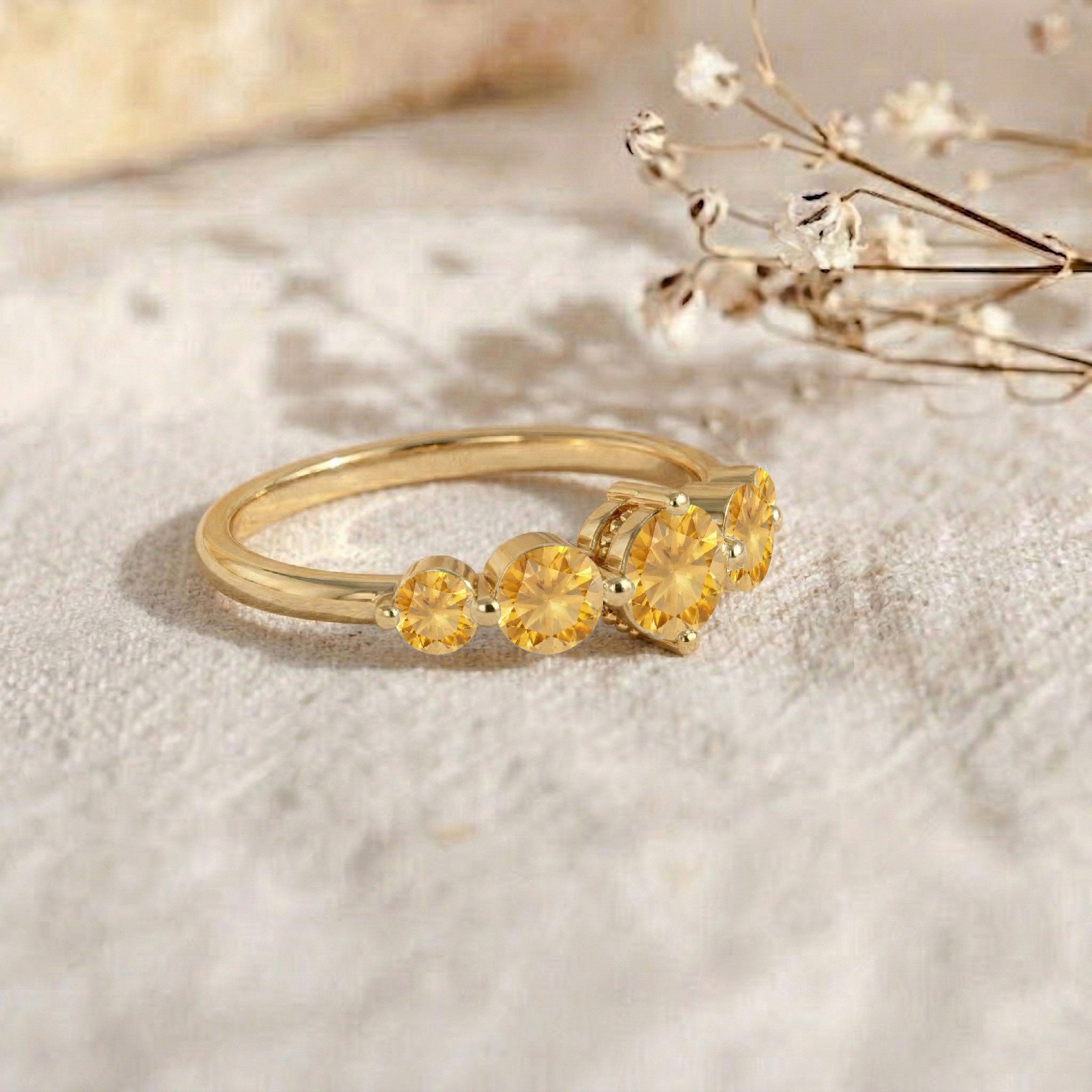 november birthstone five stone ring, genuine citrine jewelry, handcrafted artisan craftsmanship, polished silver band, yellow gold filled finish, radiant golden gemstone sparkle, elegant fashion ring, refined jewelry collection, luxury stacking accessory, anniversary keepsake, premium gemstone quality, comfortable everyday wear, feminine statement jewelry, timeless designer ring, brilliant gemstone beauty