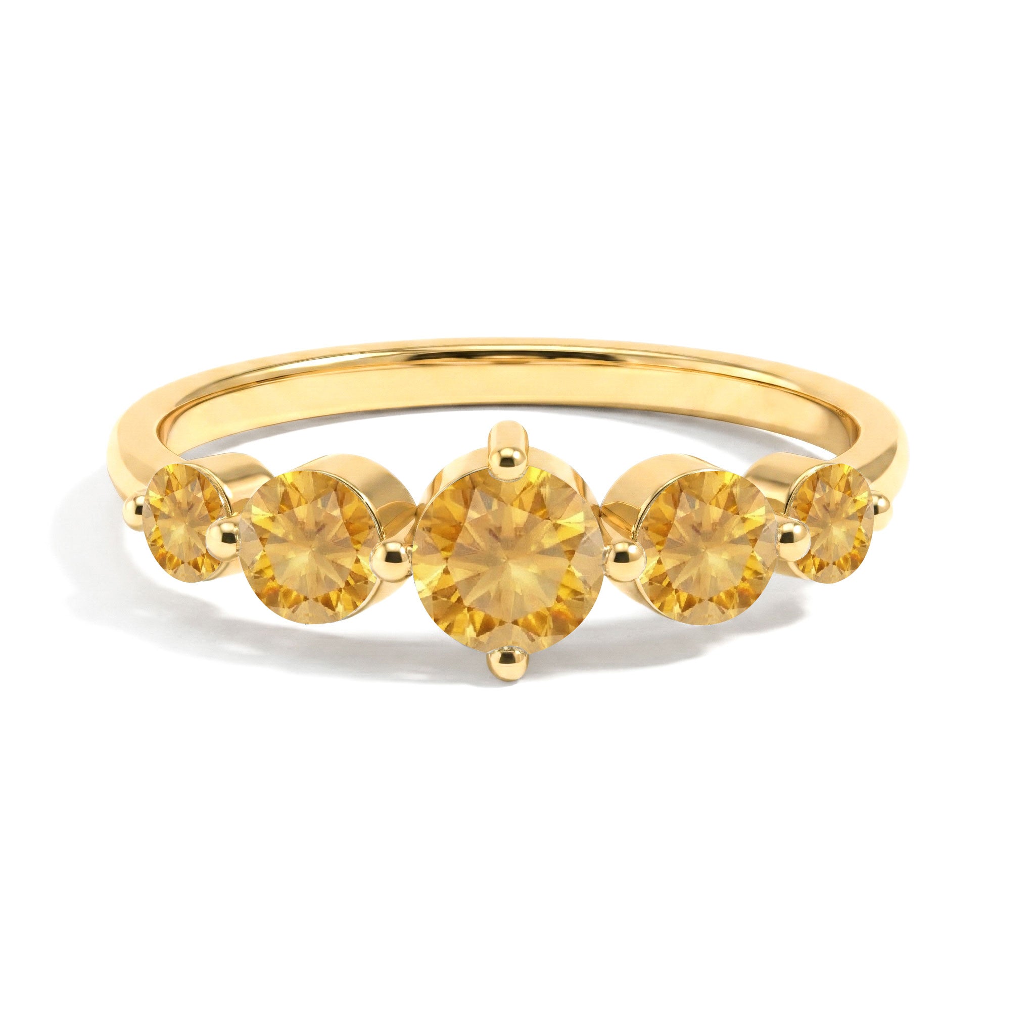 natural citrine graduated ring, five round golden gemstones, handcrafted sterling silver accessory, premium gold filled jewelry, polished prong setting, artisan luxury craftsmanship, elegant women's fashion, November birthstone keepsake, refined gemstone brilliance, stackable everyday ring, anniversary celebration jewelry, timeless fine jewelry, comfortable elegant band, sophisticated designer accessory, radiant gemstone sparkle