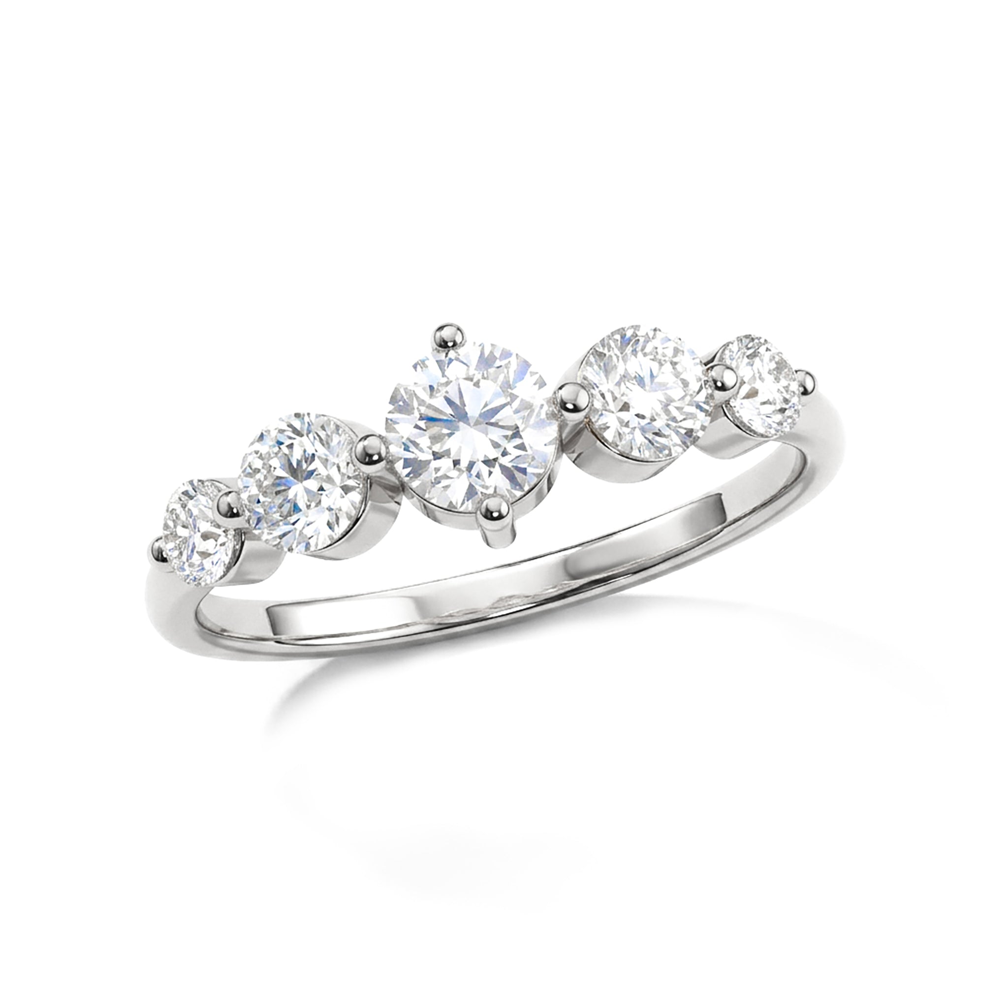 women's moissanite ring, luxurious five stone design, brilliant round gemstones, handcrafted polished jewelry, sterling silver elegance, yellow gold filled craftsmanship, sparkling promise ring, anniversary celebration accessory, timeless bridal fashion, sophisticated stacking band, premium gemstone brilliance, elegant jewelry gift, refined ring silhouette, modern classic style, luxury collection